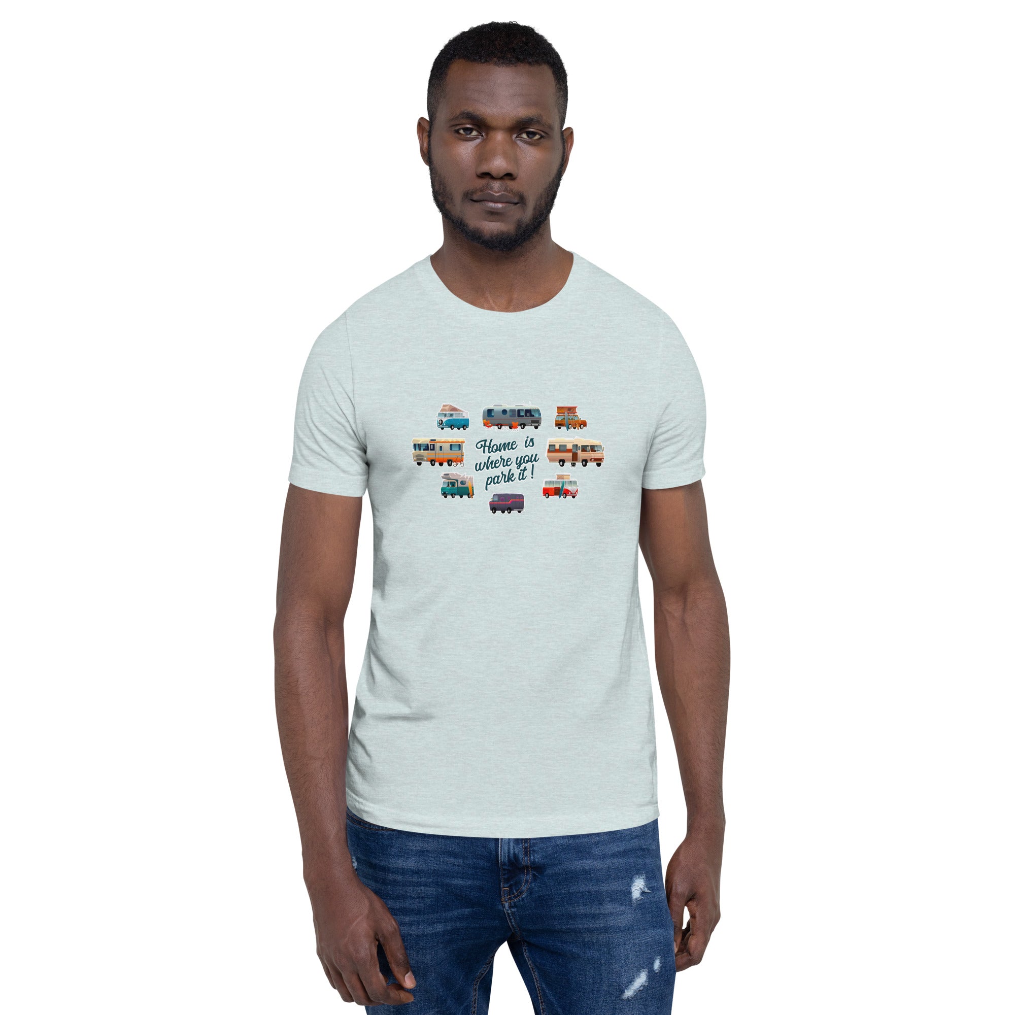 T-shirt en coton unisexe Square Vintage Campers sur couleurs chinées claires