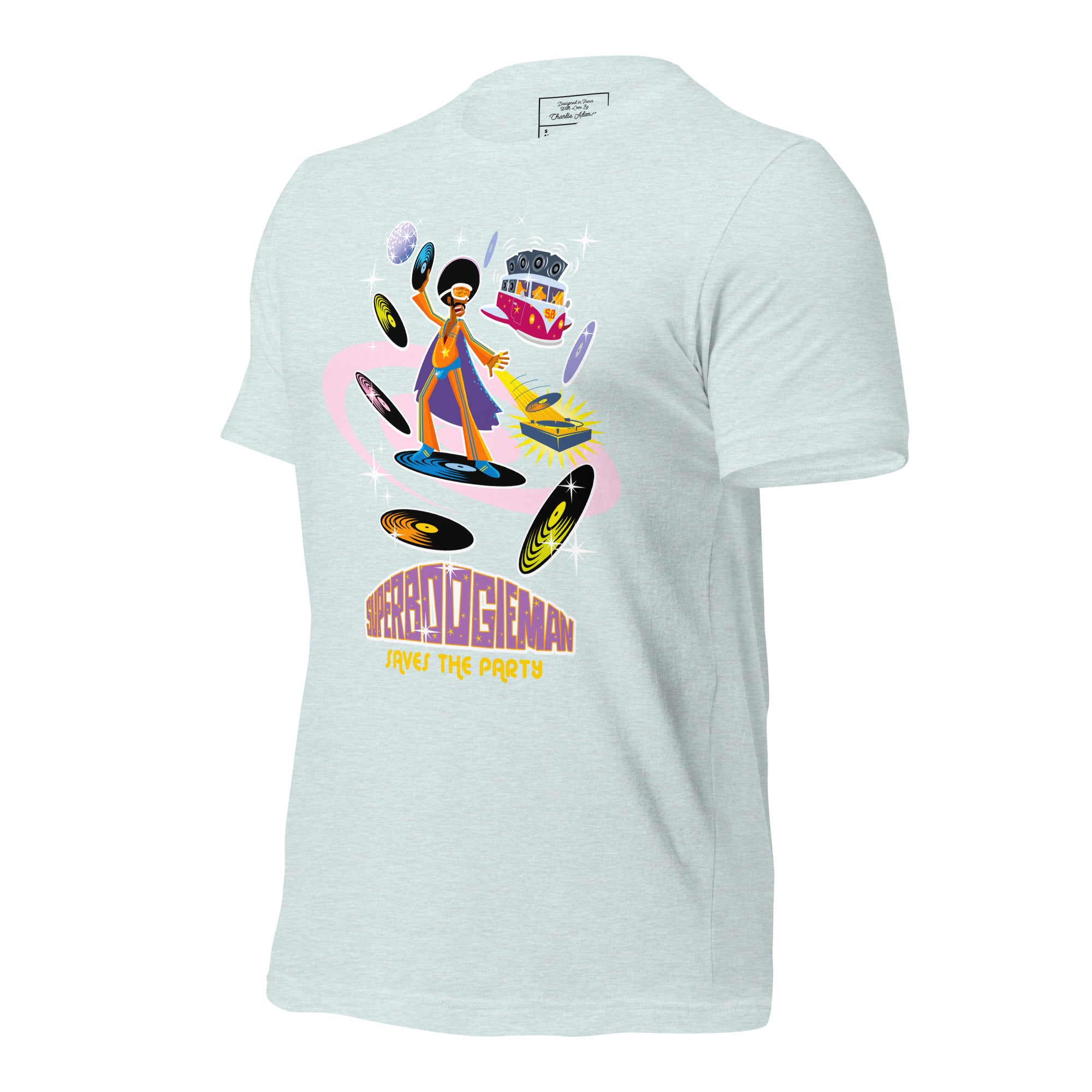 Unisex t-shirt Superboogieman saves the Party on light heather colors