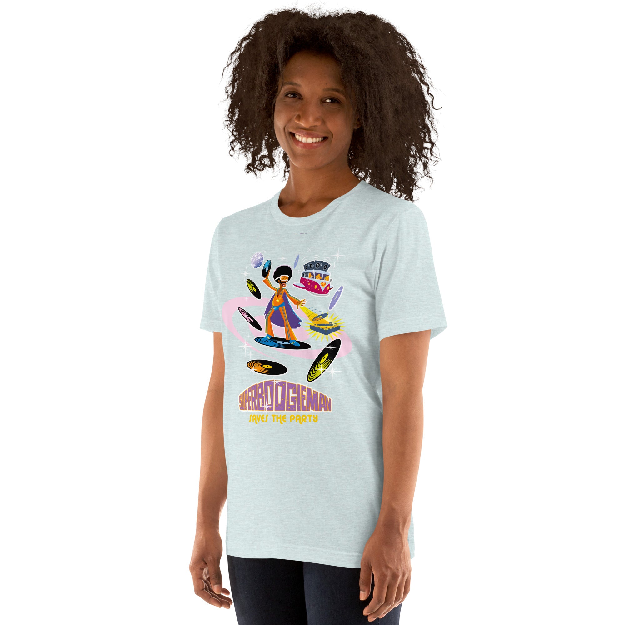 Unisex t-shirt Superboogieman saves the Party on light heather colors