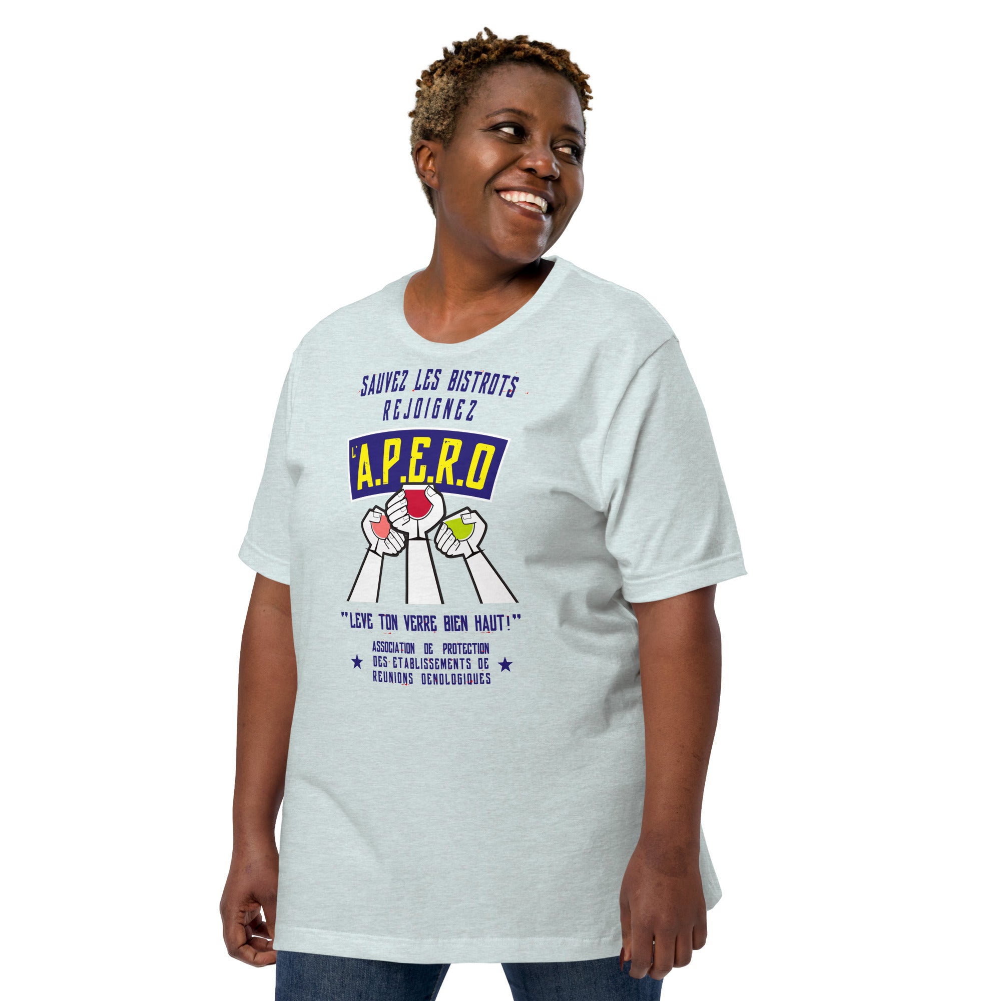 Unisex cotton t-shirt Sauvez les Bistrots, rejoignez l'Apéro on light heather colors