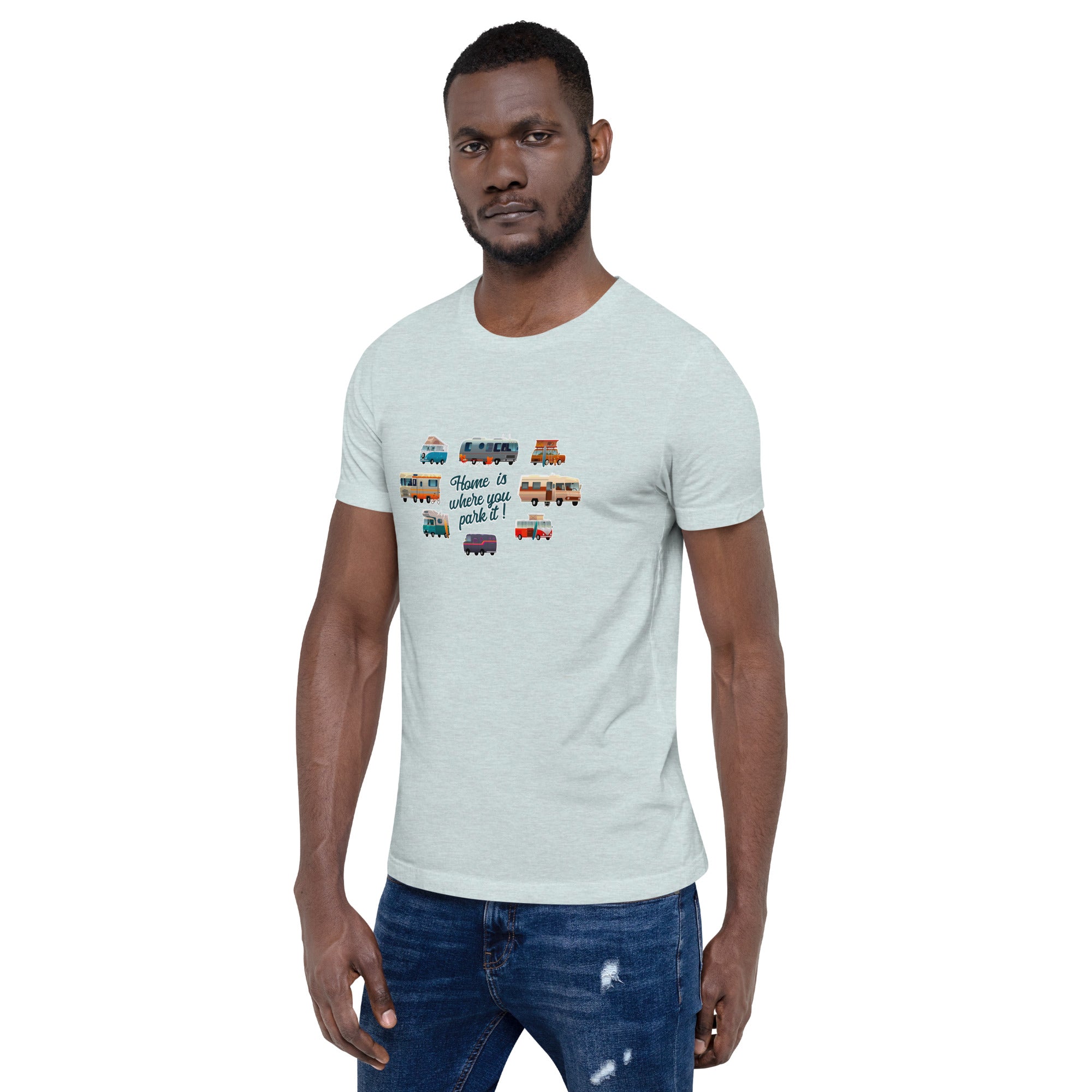 T-shirt en coton unisexe Square Vintage Campers sur couleurs chinées claires