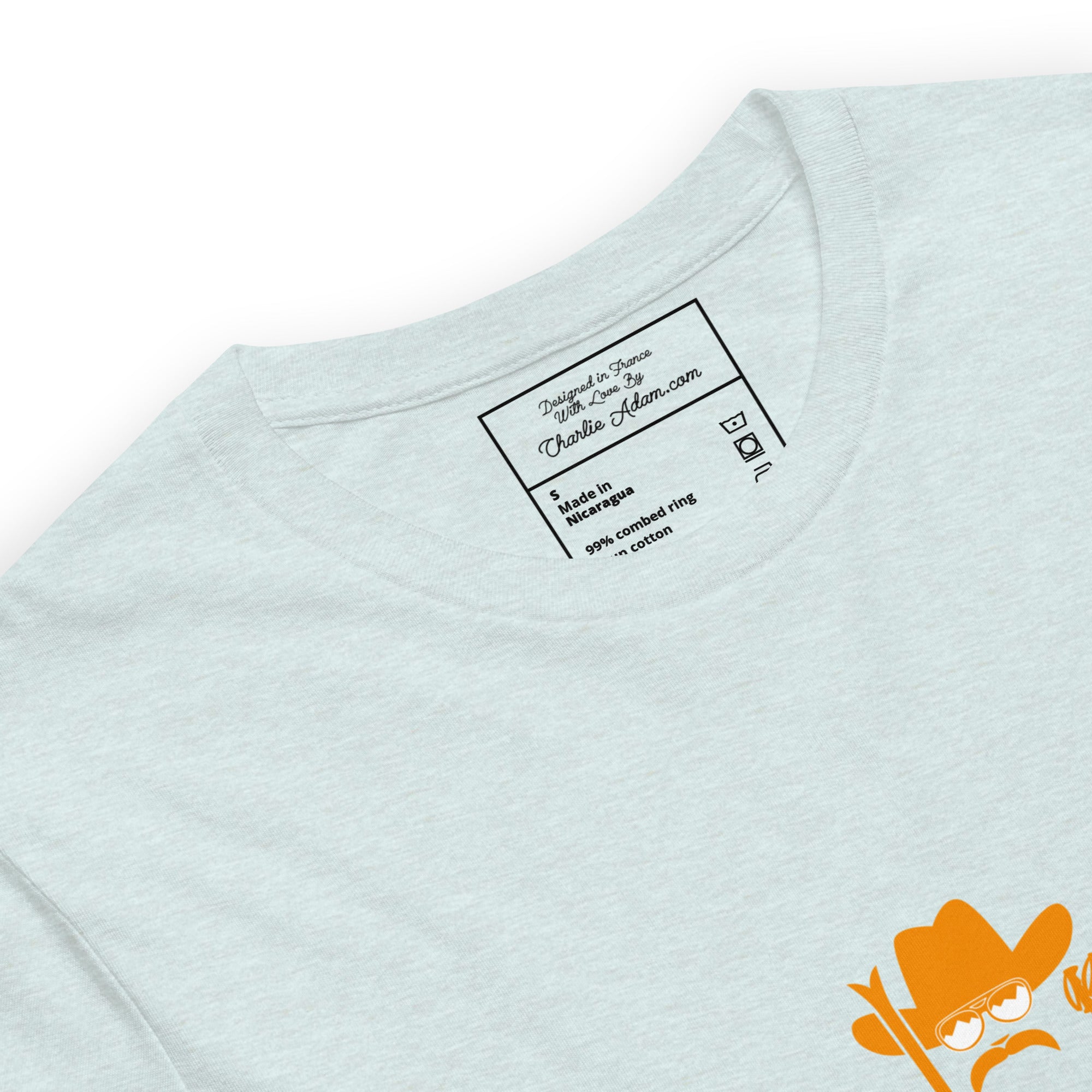 T-shirt en coton unisexe Skiing Cowboy (face) & Ski Fight at OK Corral Outline (dos) sur couleurs chinées claires