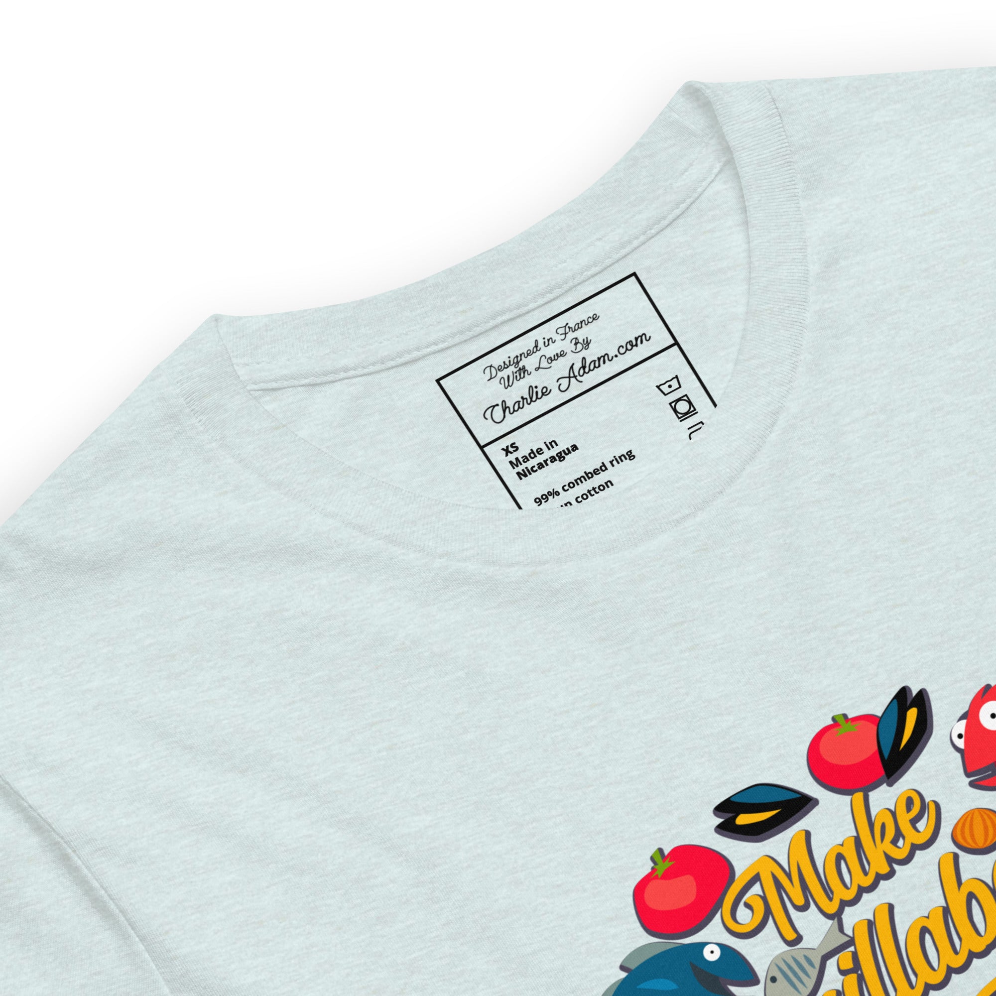 T-shirt en coton unisexe Make Bouillabaisse Not War sur couleurs chinées claires