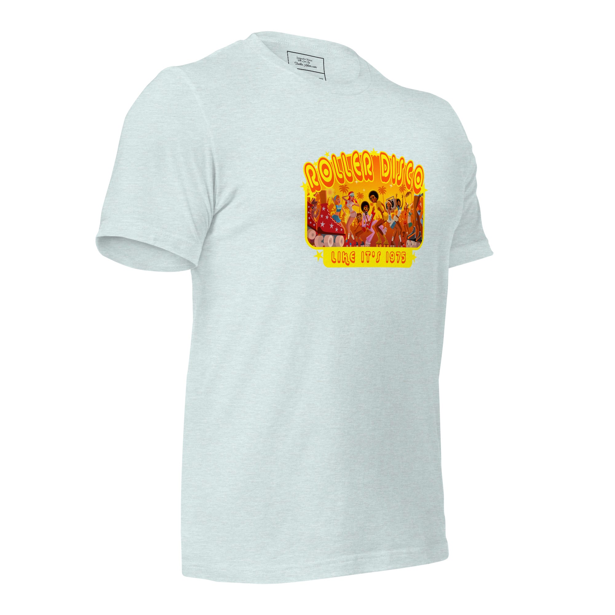 T-shirt en coton unisexe Roller Disco 1975 sur couleurs chinées claires