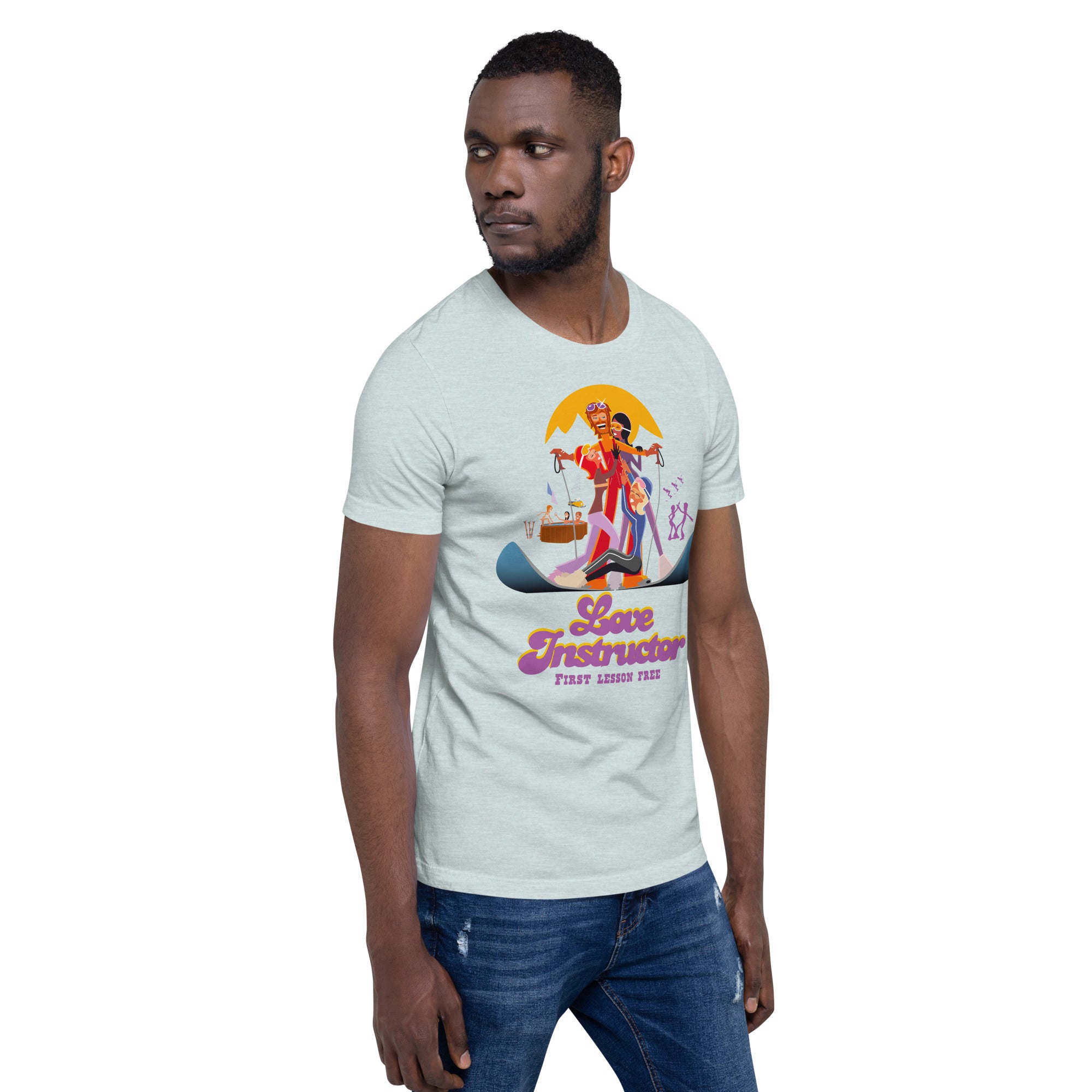 T-shirt en coton unisexe Love instructor First lesson free sur couleurs chinées claires