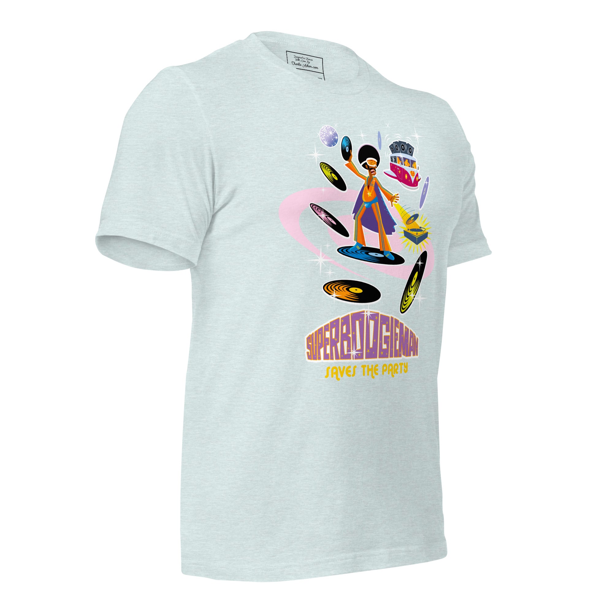 Unisex t-shirt Superboogieman saves the Party on light heather colors