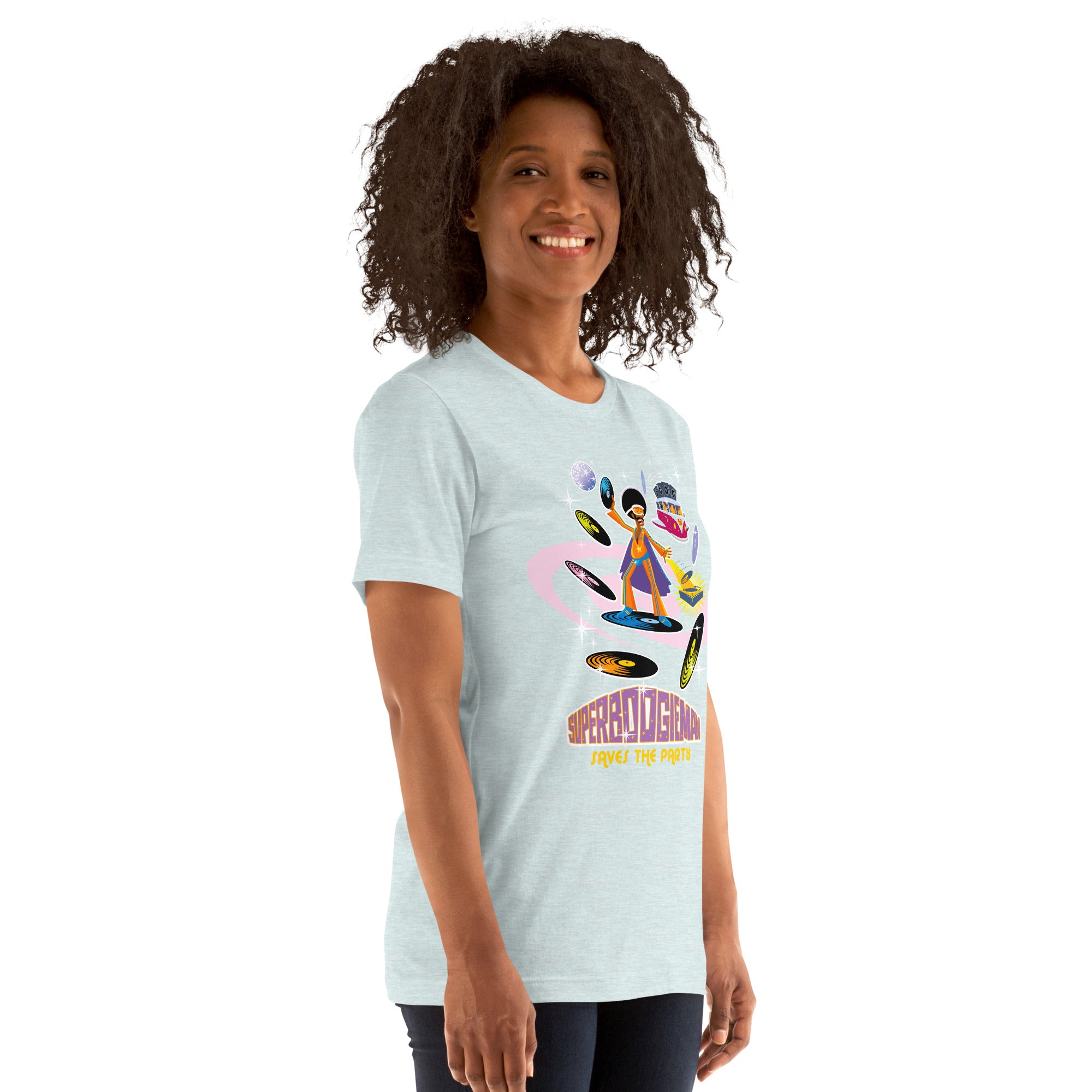 Unisex t-shirt Superboogieman saves the Party on light heather colors