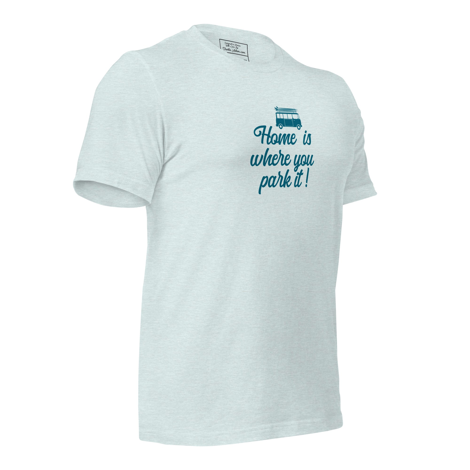 T-shirt en coton unisexe Blue Surf Combi sur couleurs chinées claires