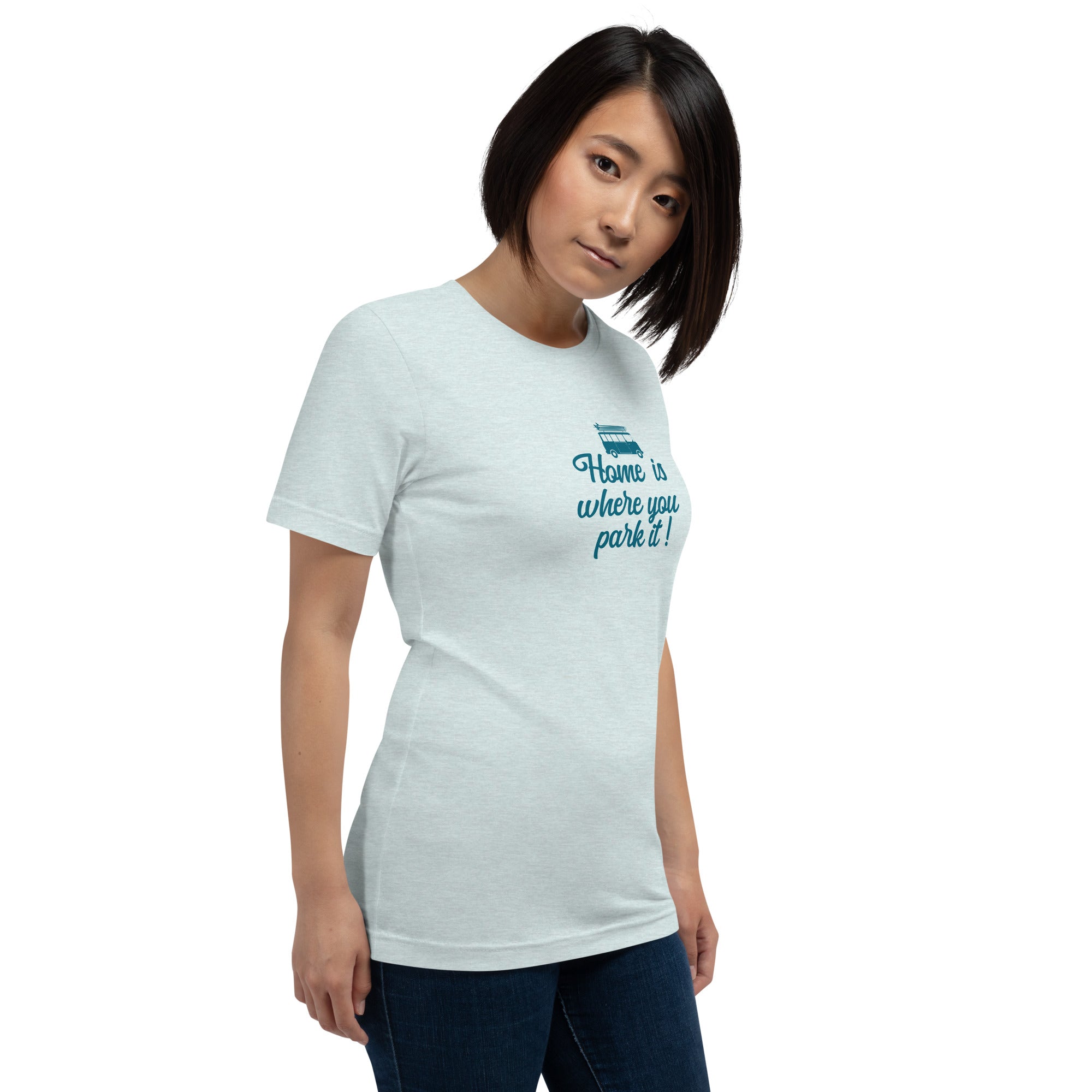 T-shirt en coton unisexe Blue Surf Combi sur couleurs chinées claires