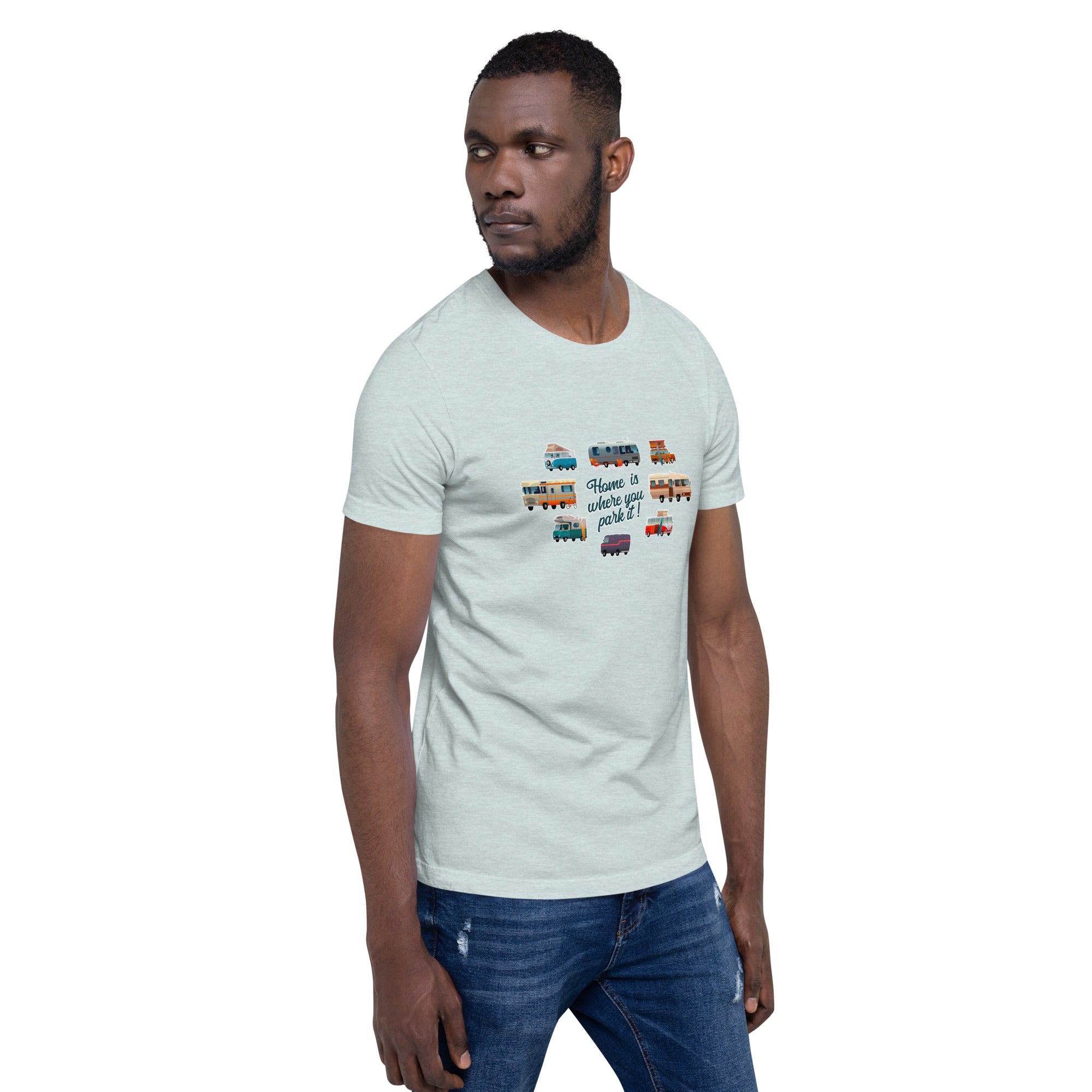 T-shirt en coton unisexe Square Vintage Campers sur couleurs chinées claires