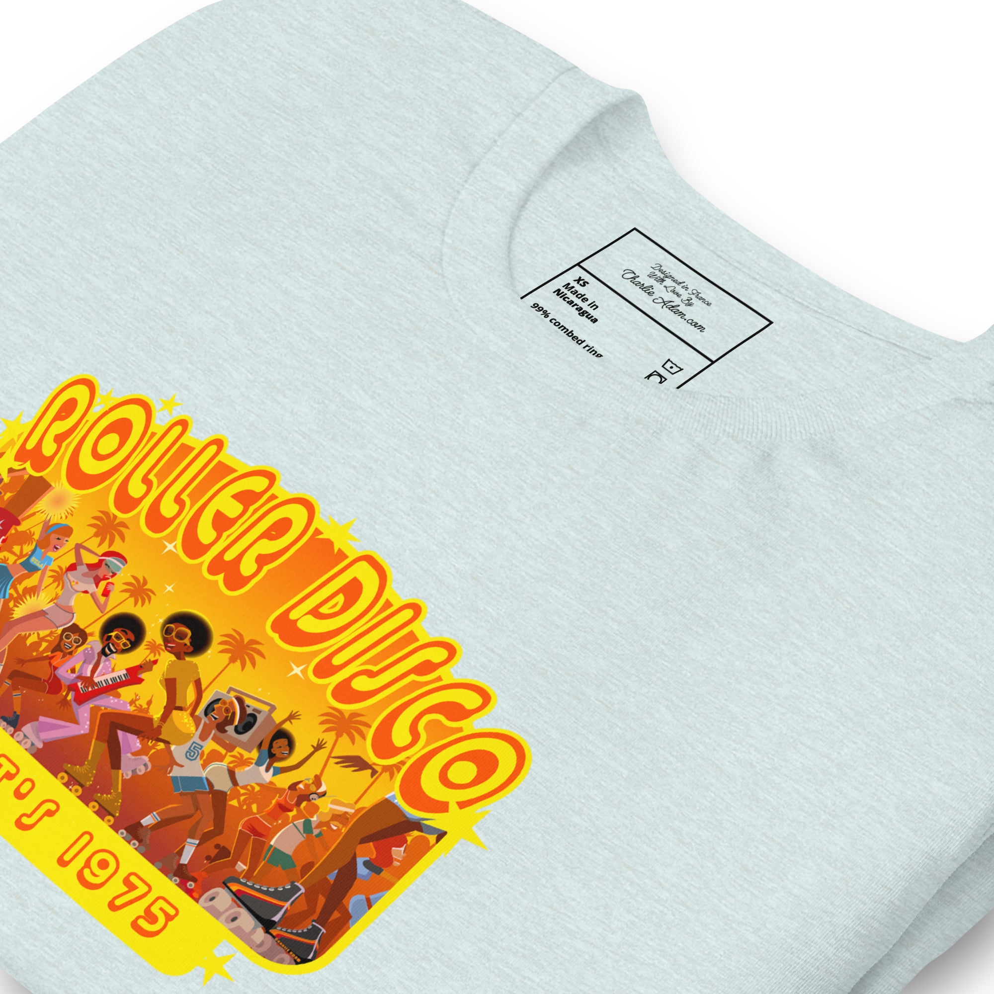 T-shirt en coton unisexe Roller Disco 1975 sur couleurs chinées claires