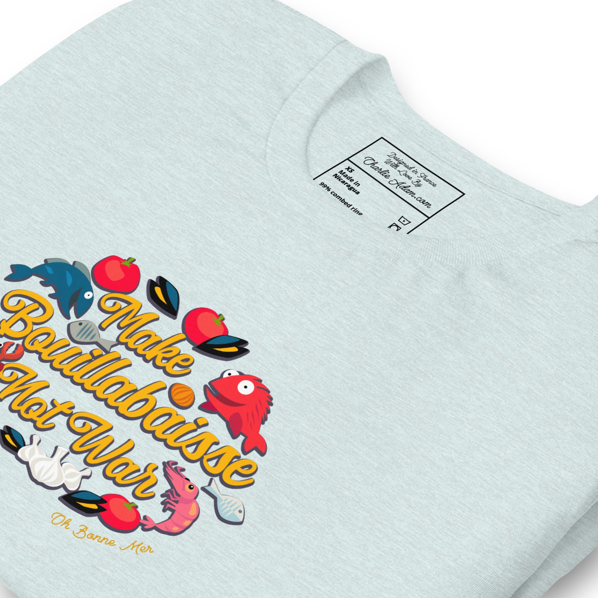 T-shirt en coton unisexe Make Bouillabaisse Not War sur couleurs chinées claires