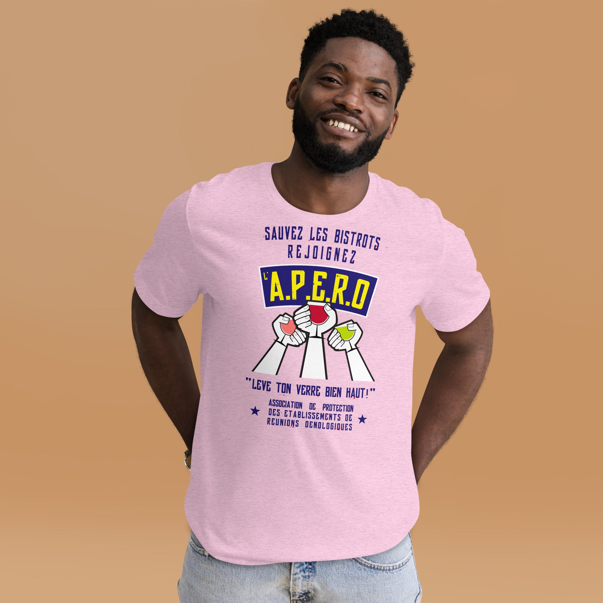 Unisex cotton t-shirt Sauvez les Bistrots, rejoignez l'Apéro on light heather colors