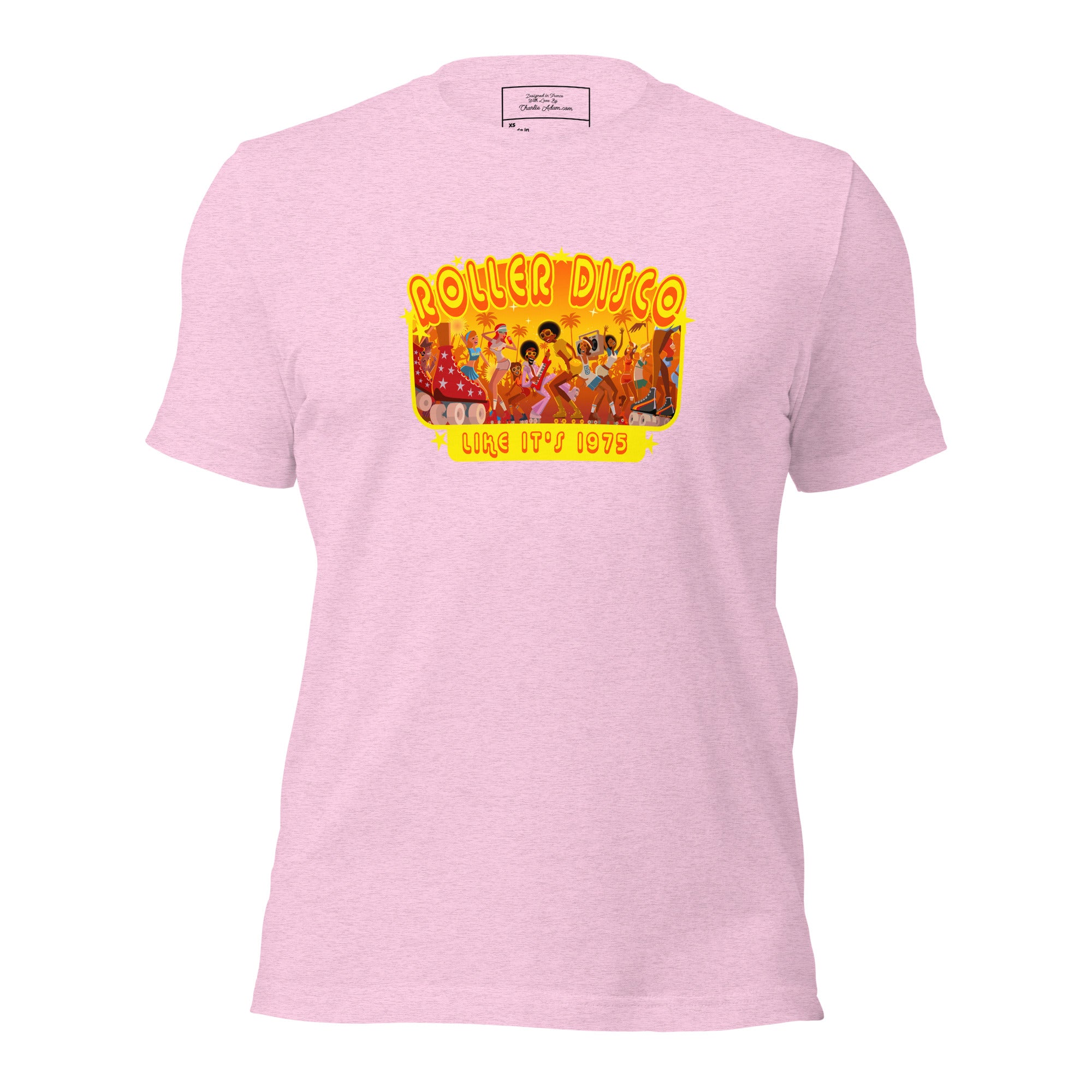 T-shirt en coton unisexe Roller Disco 1975 sur couleurs chinées claires
