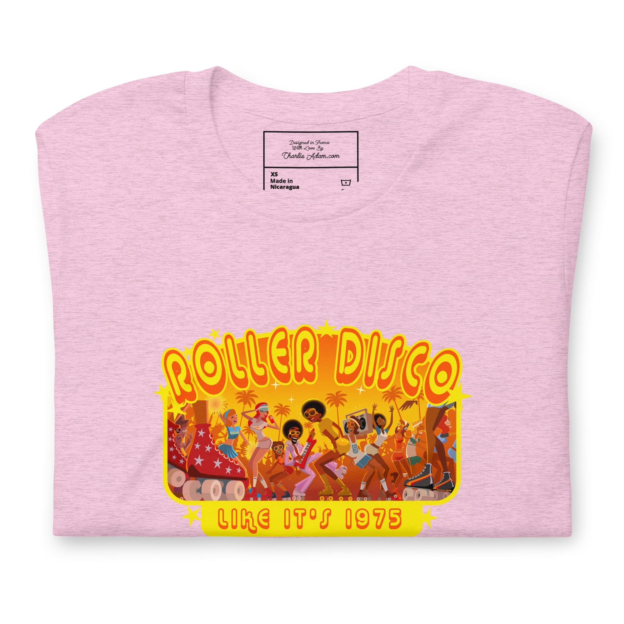 T-shirt en coton unisexe Roller Disco 1975 sur couleurs chinées claires