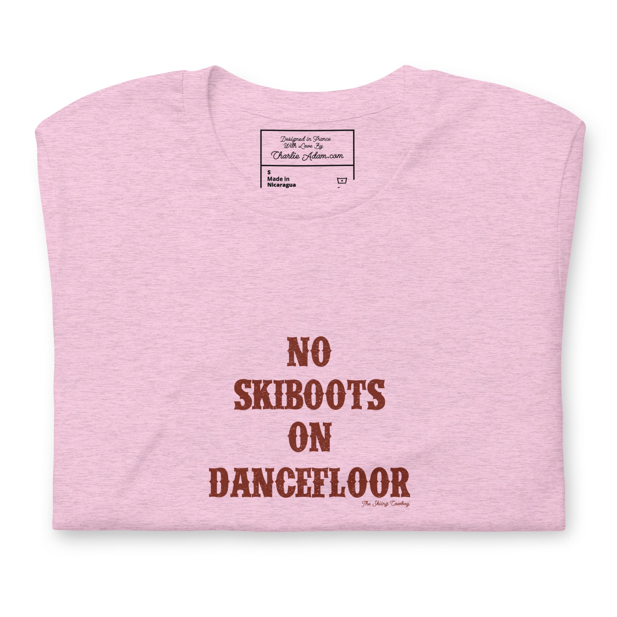 T-shirt en coton unisexe No Skiboots on Dancefloor sur couleurs chinées claires