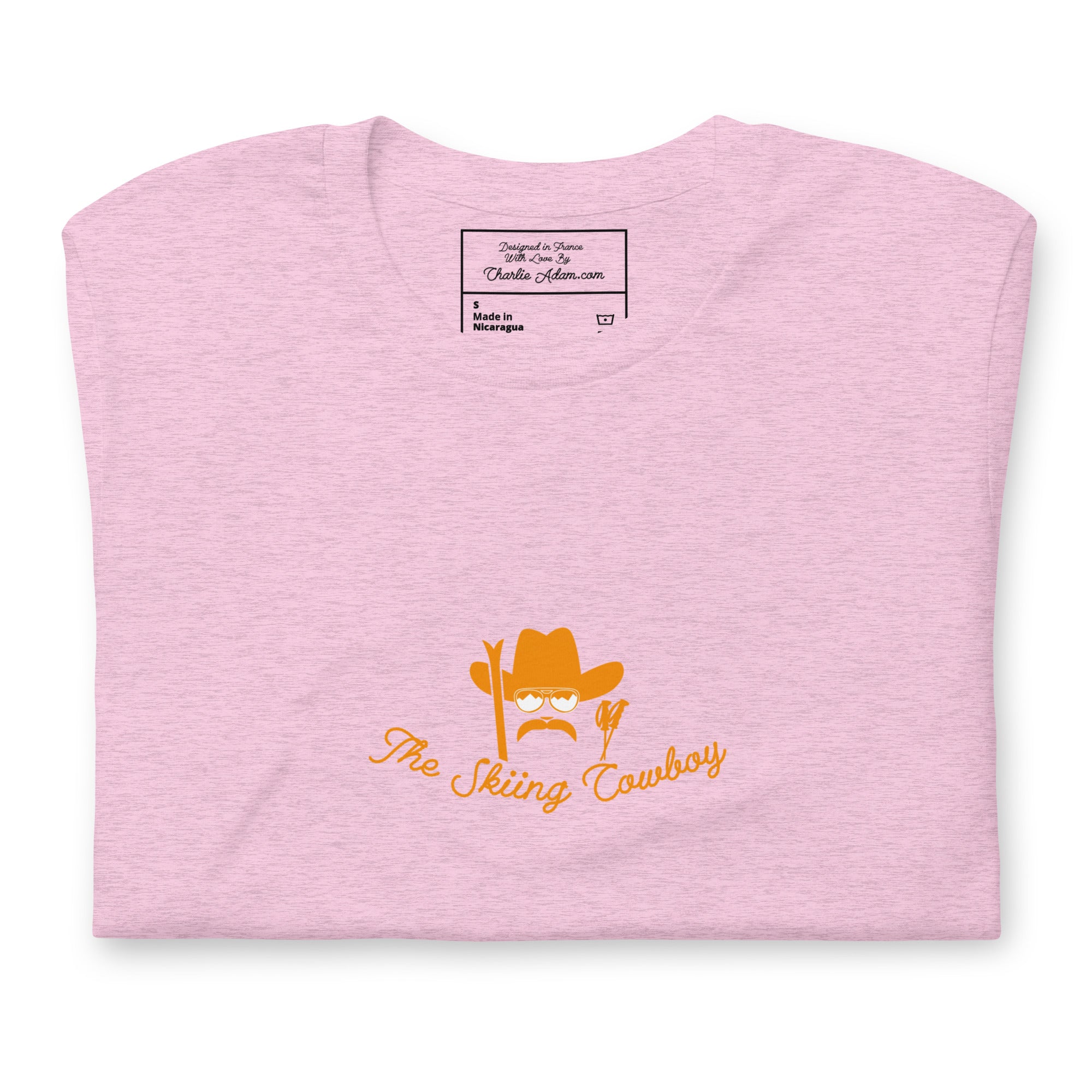 T-shirt en coton unisexe Skiing Cowboy (face) & Ski Fight at OK Corral Outline (dos) sur couleurs chinées claires