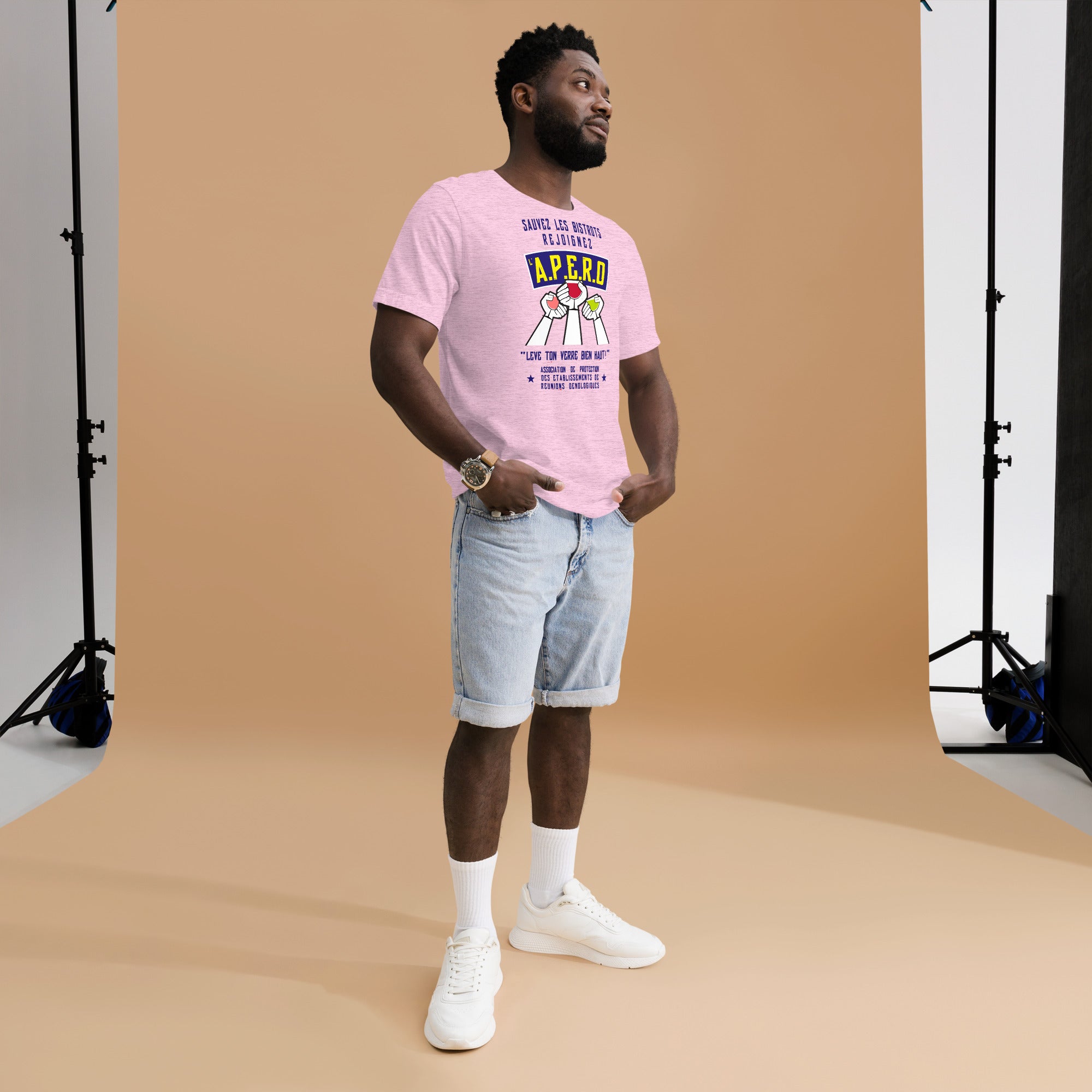 Unisex cotton t-shirt Sauvez les Bistrots, rejoignez l'Apéro on light heather colors