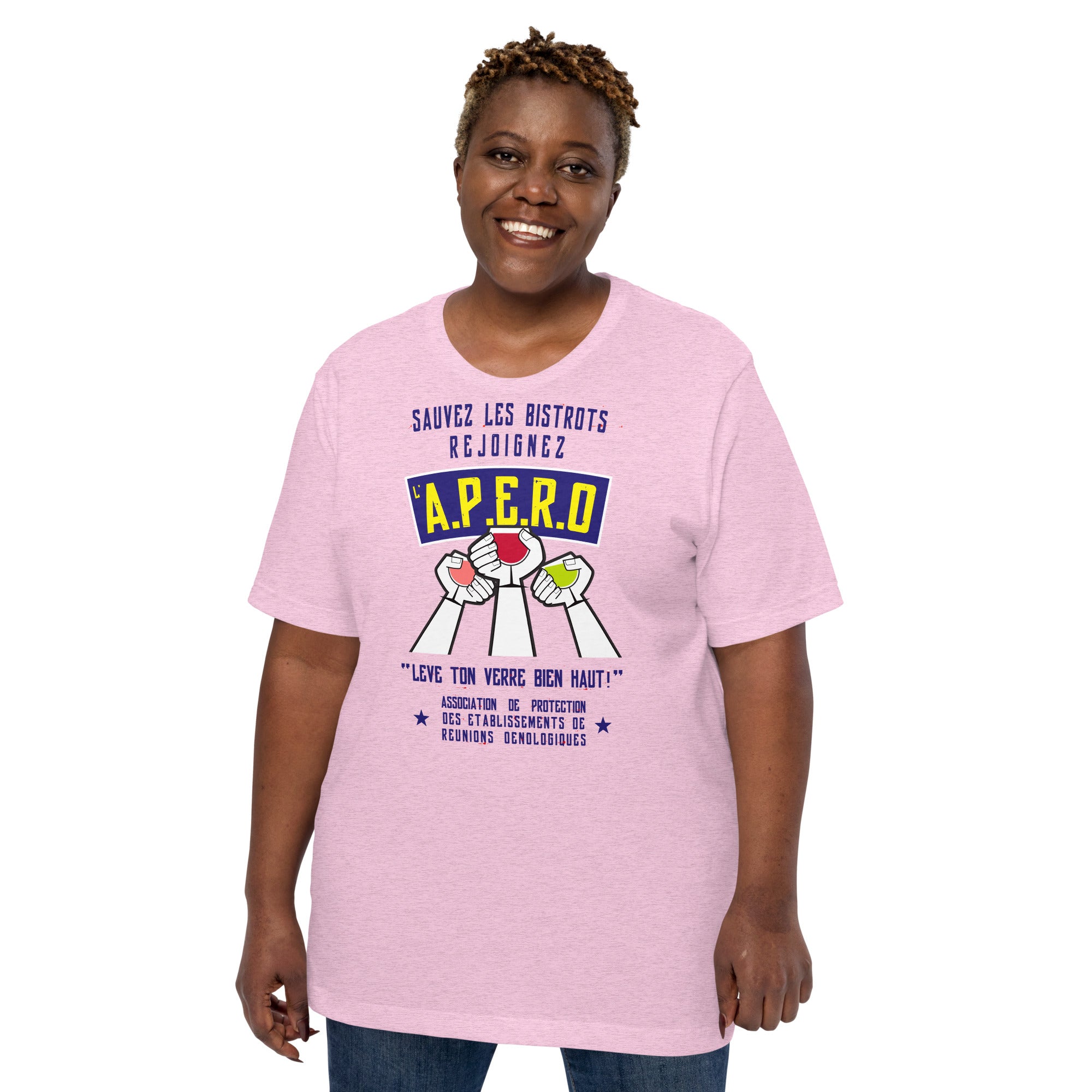 Unisex cotton t-shirt Sauvez les Bistrots, rejoignez l'Apéro on light heather colors