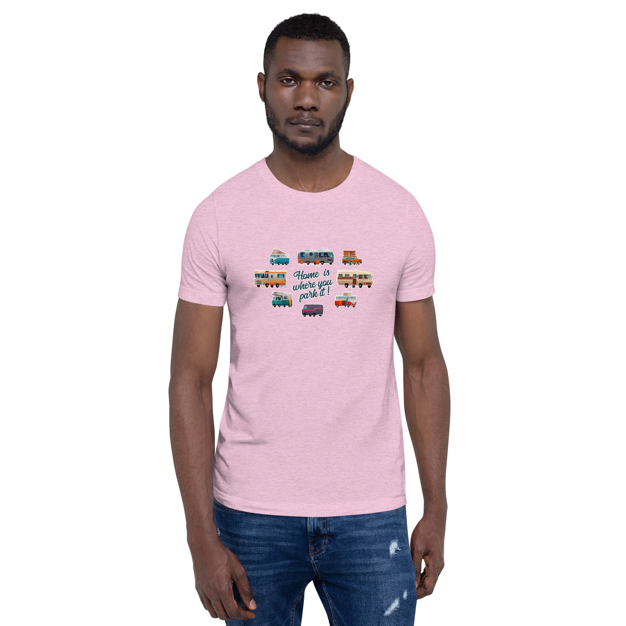 T-shirt en coton unisexe Square Vintage Campers sur couleurs chinées claires