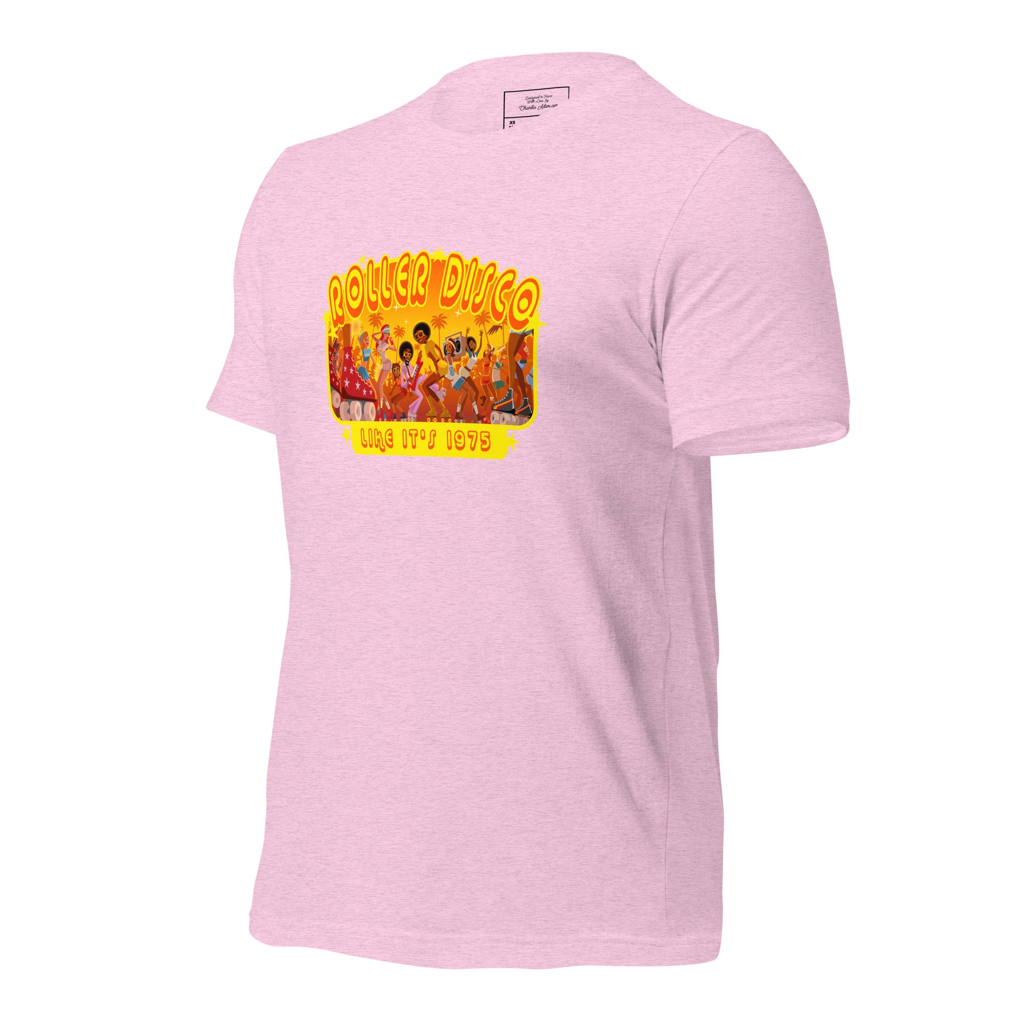 T-shirt en coton unisexe Roller Disco 1975 sur couleurs chinées claires