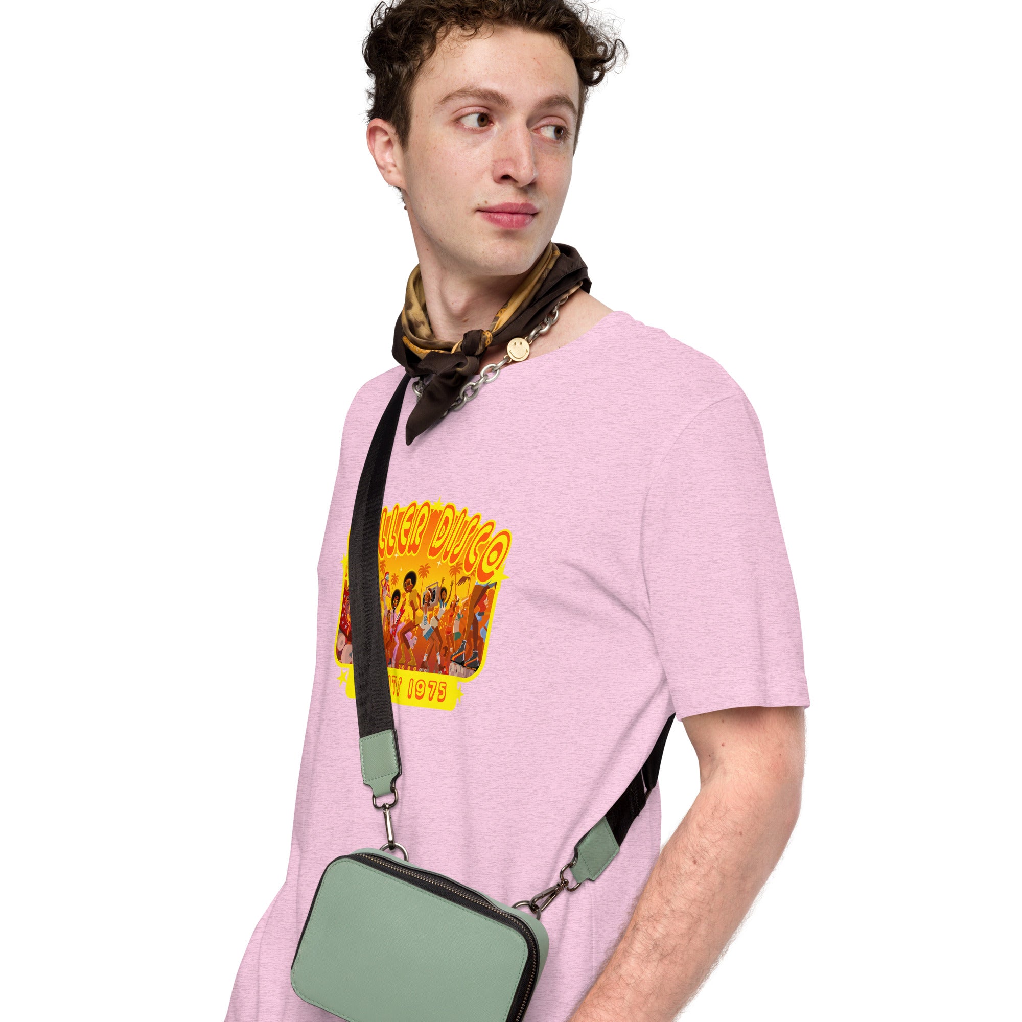 T-shirt en coton unisexe Roller Disco 1975 sur couleurs chinées claires