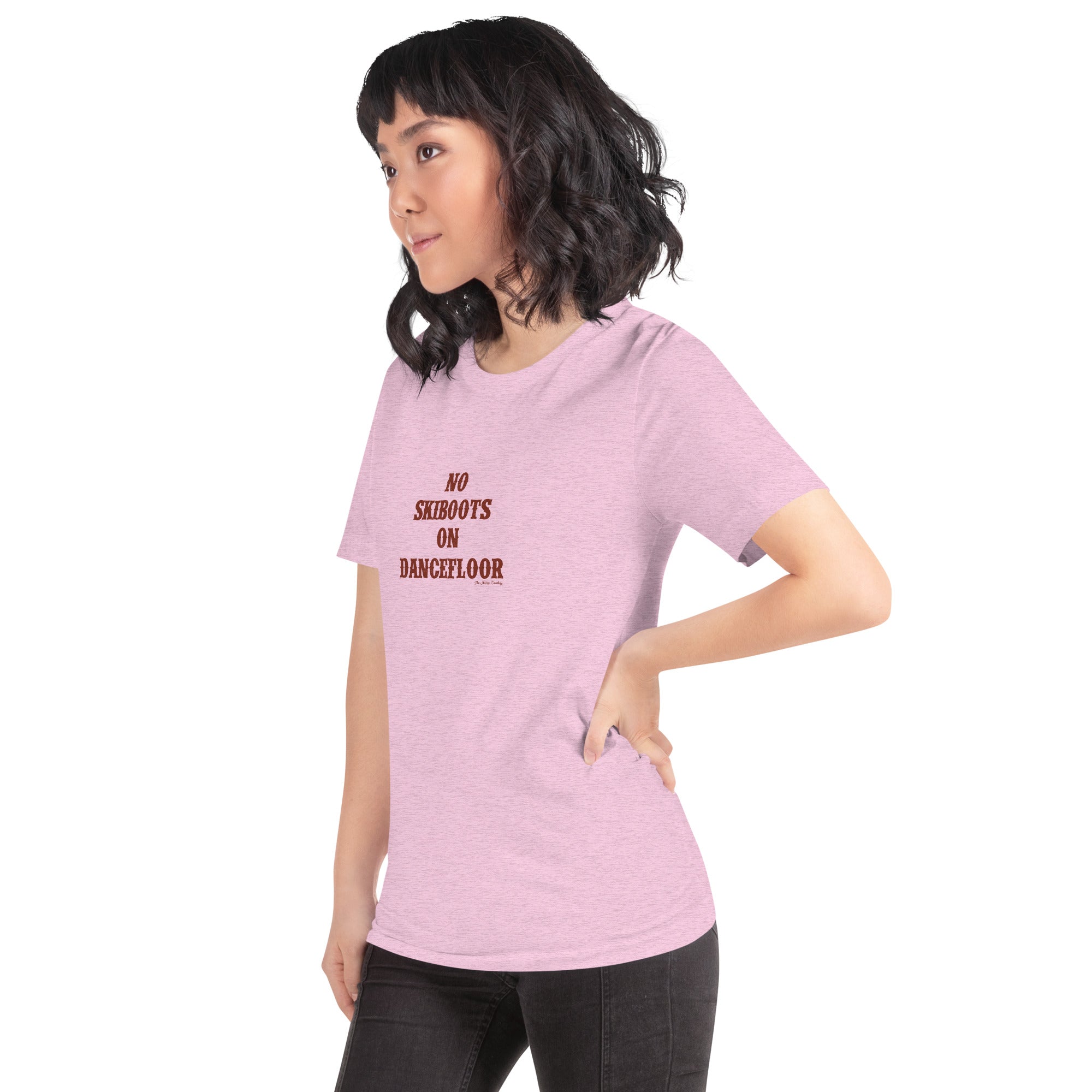 T-shirt en coton unisexe No Skiboots on Dancefloor sur couleurs chinées claires