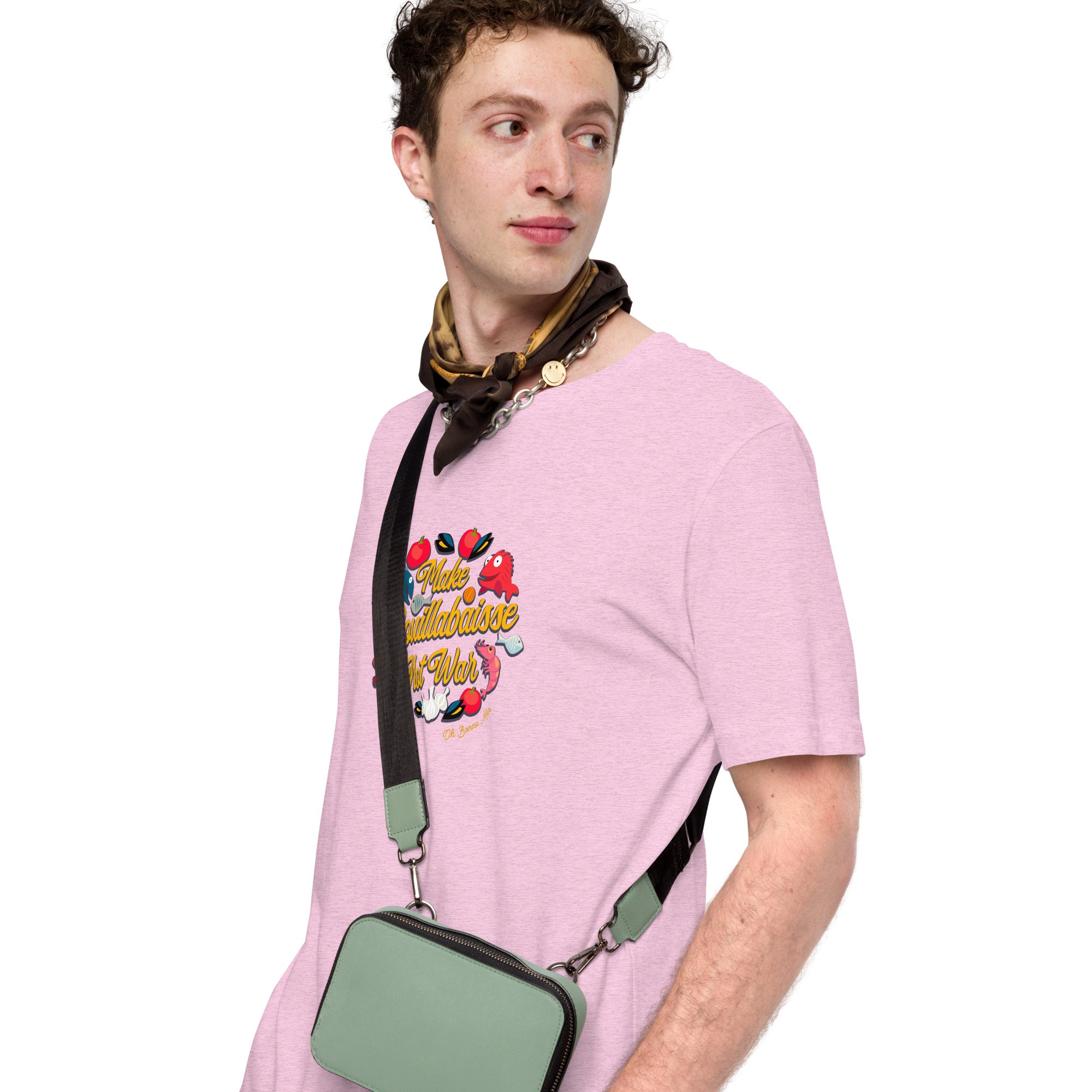 T-shirt en coton unisexe Make Bouillabaisse Not War sur couleurs chinées claires