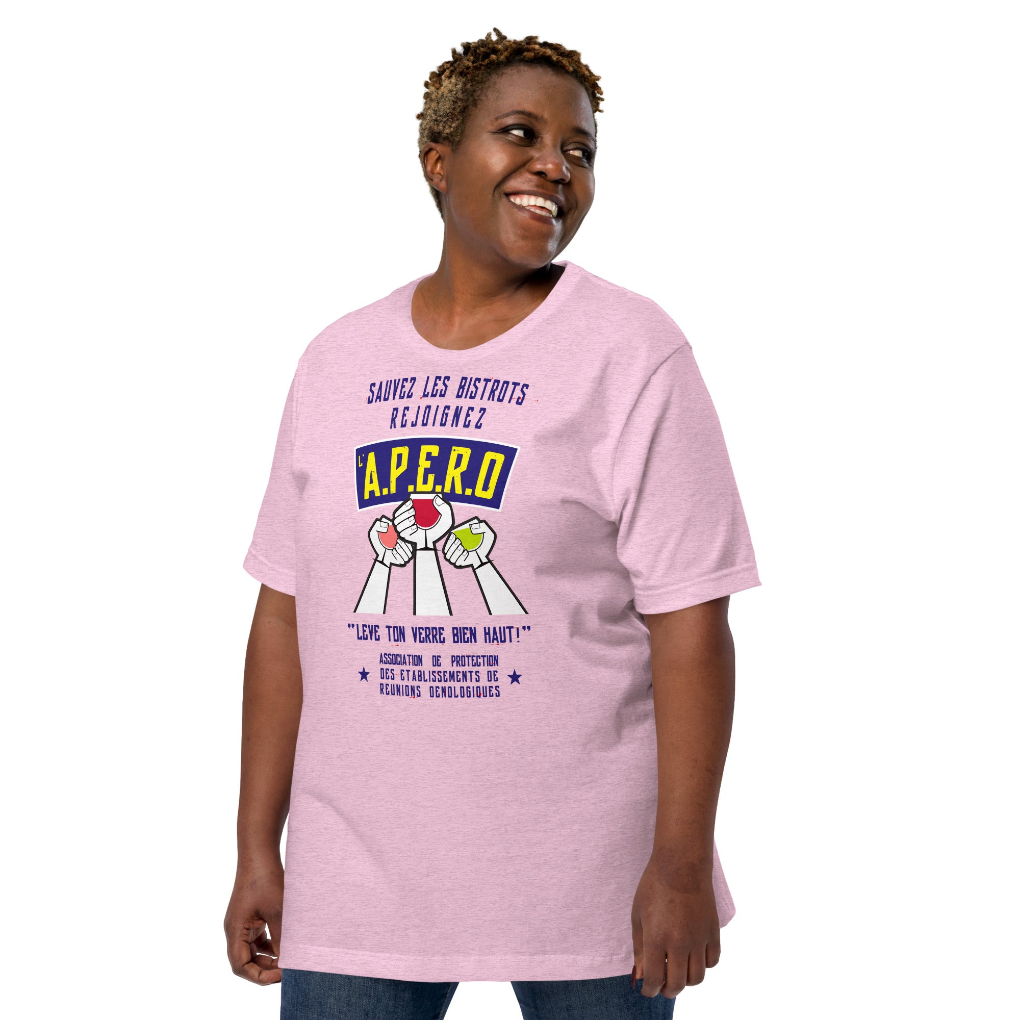 Unisex cotton t-shirt Sauvez les Bistrots, rejoignez l'Apéro on light heather colors