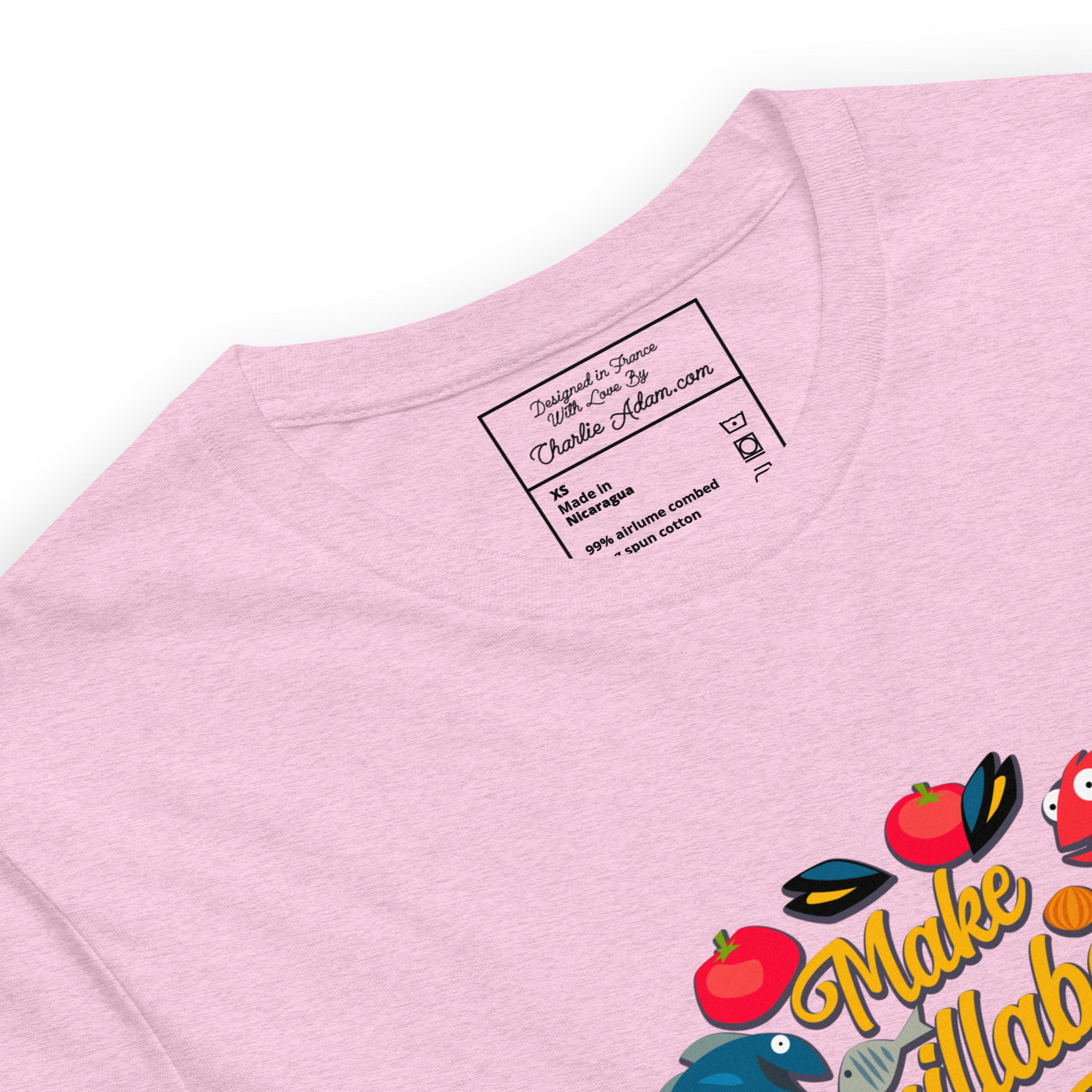 T-shirt en coton unisexe Make Bouillabaisse Not War sur couleurs chinées claires