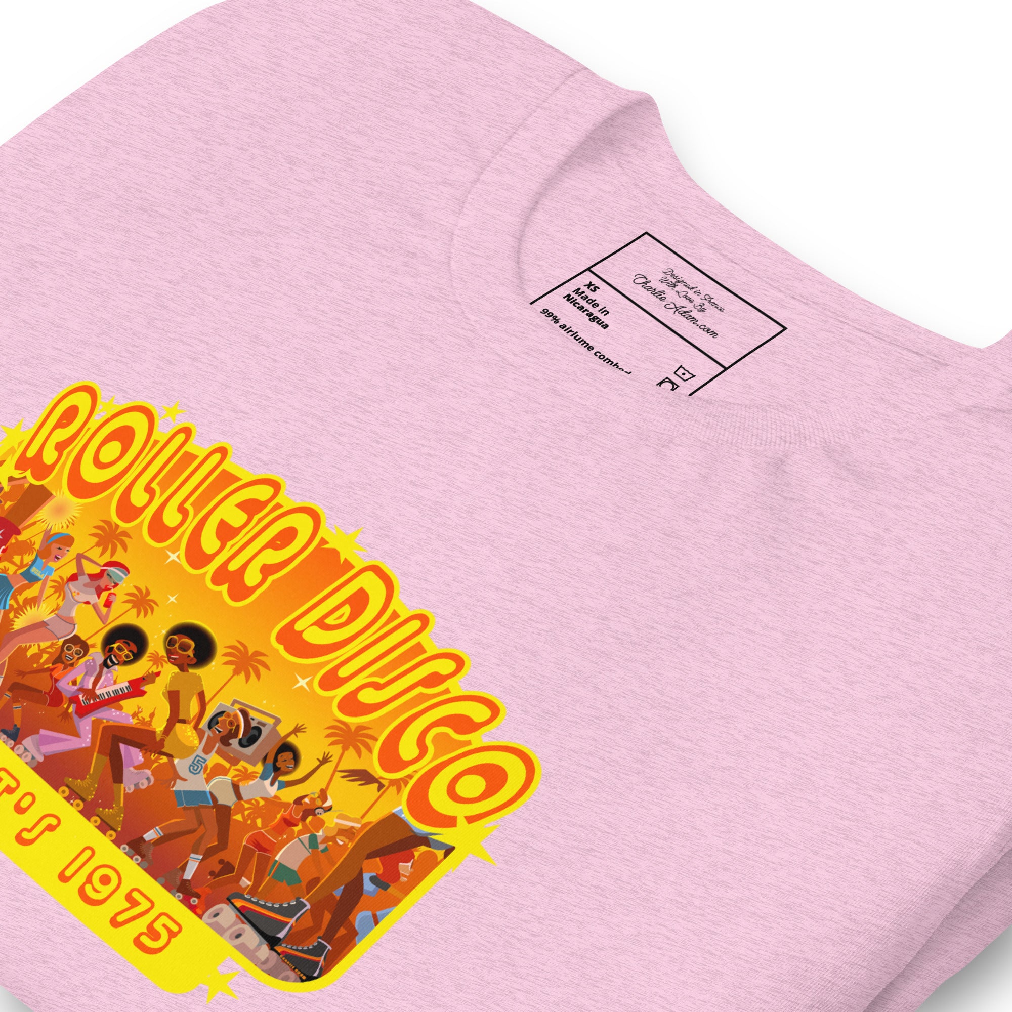 T-shirt en coton unisexe Roller Disco 1975 sur couleurs chinées claires