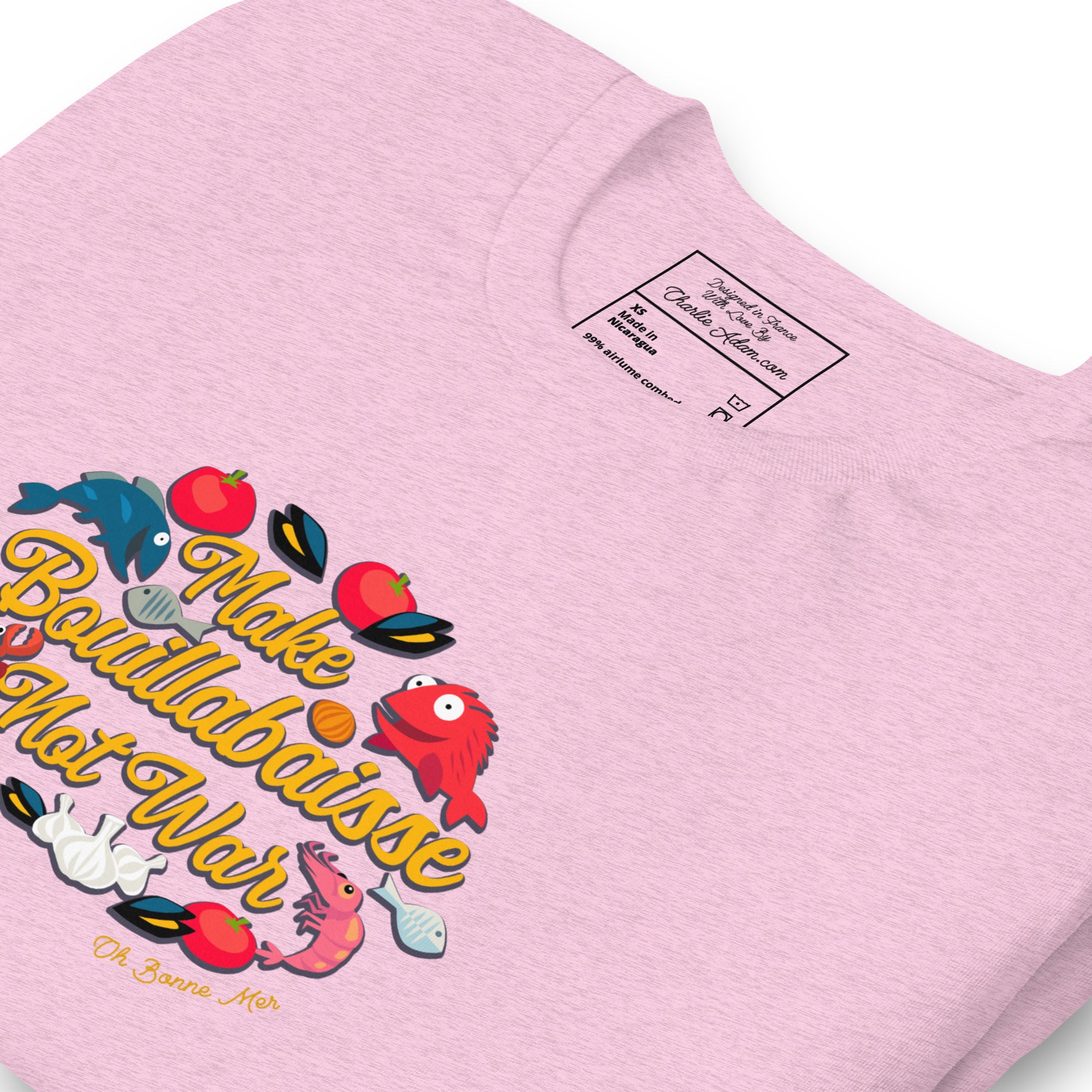 T-shirt en coton unisexe Make Bouillabaisse Not War sur couleurs chinées claires