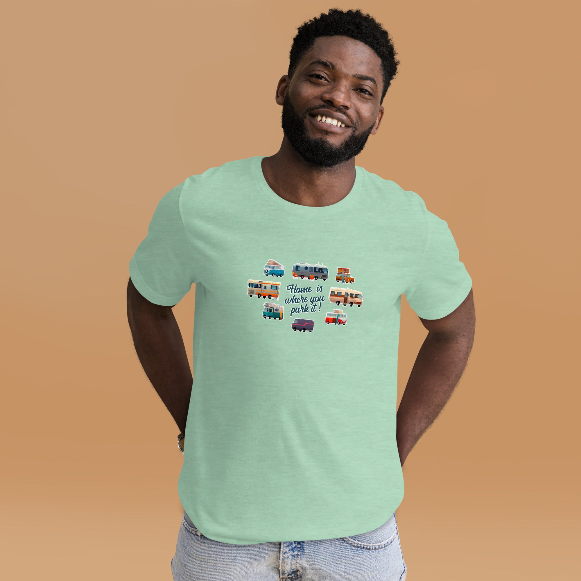 T-shirt en coton unisexe Square Vintage Campers sur couleurs chinées claires