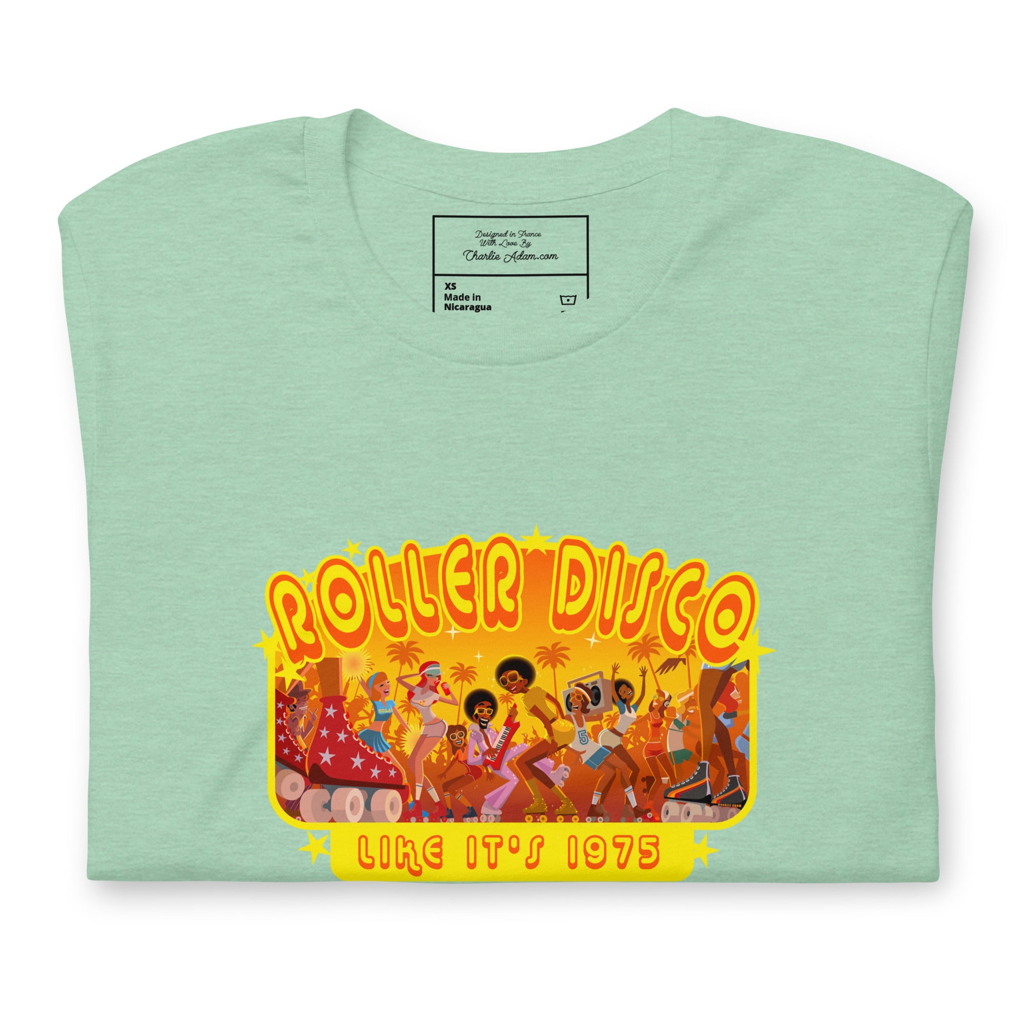 T-shirt en coton unisexe Roller Disco 1975 sur couleurs chinées claires