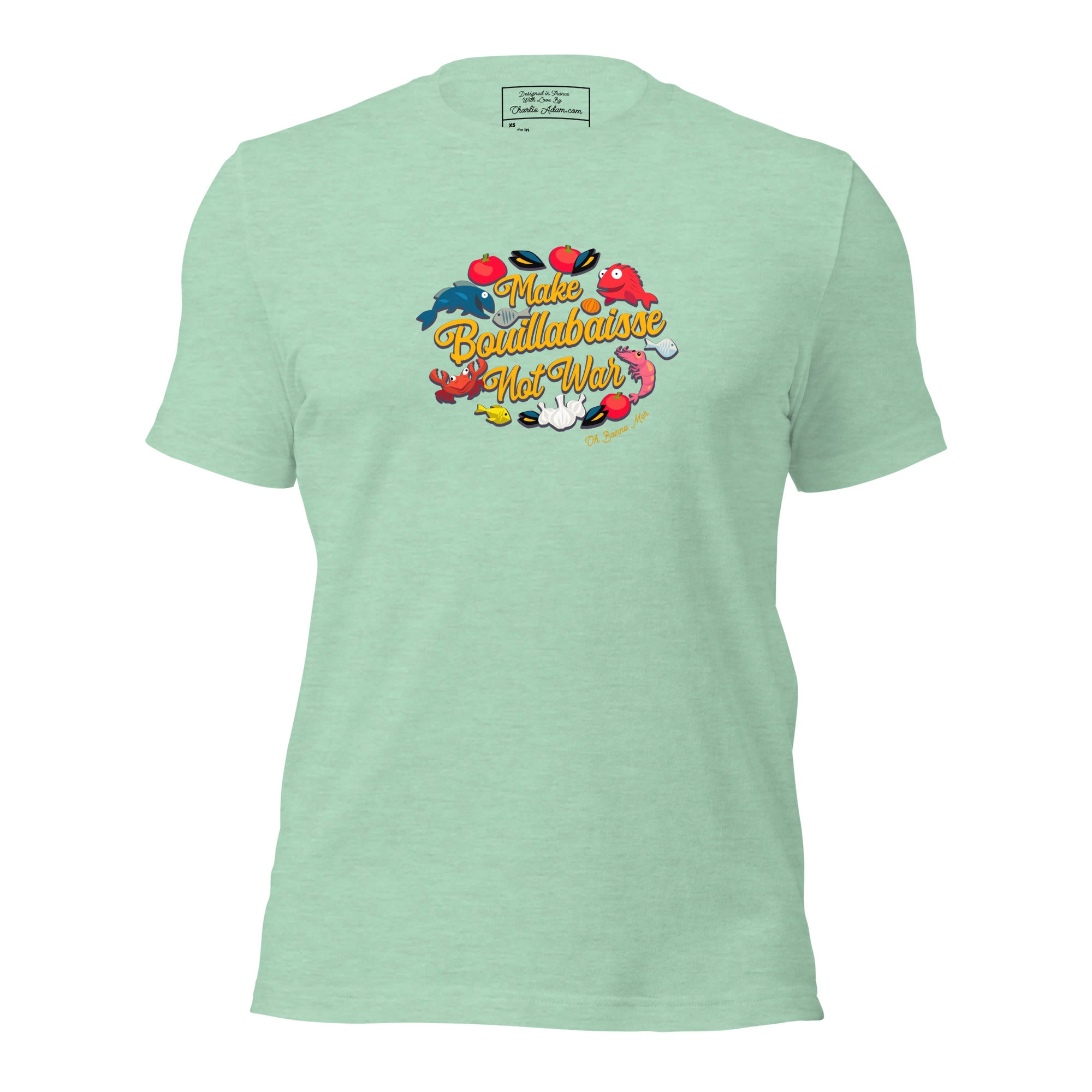 T-shirt en coton unisexe Make Bouillabaisse Not War sur couleurs chinées claires