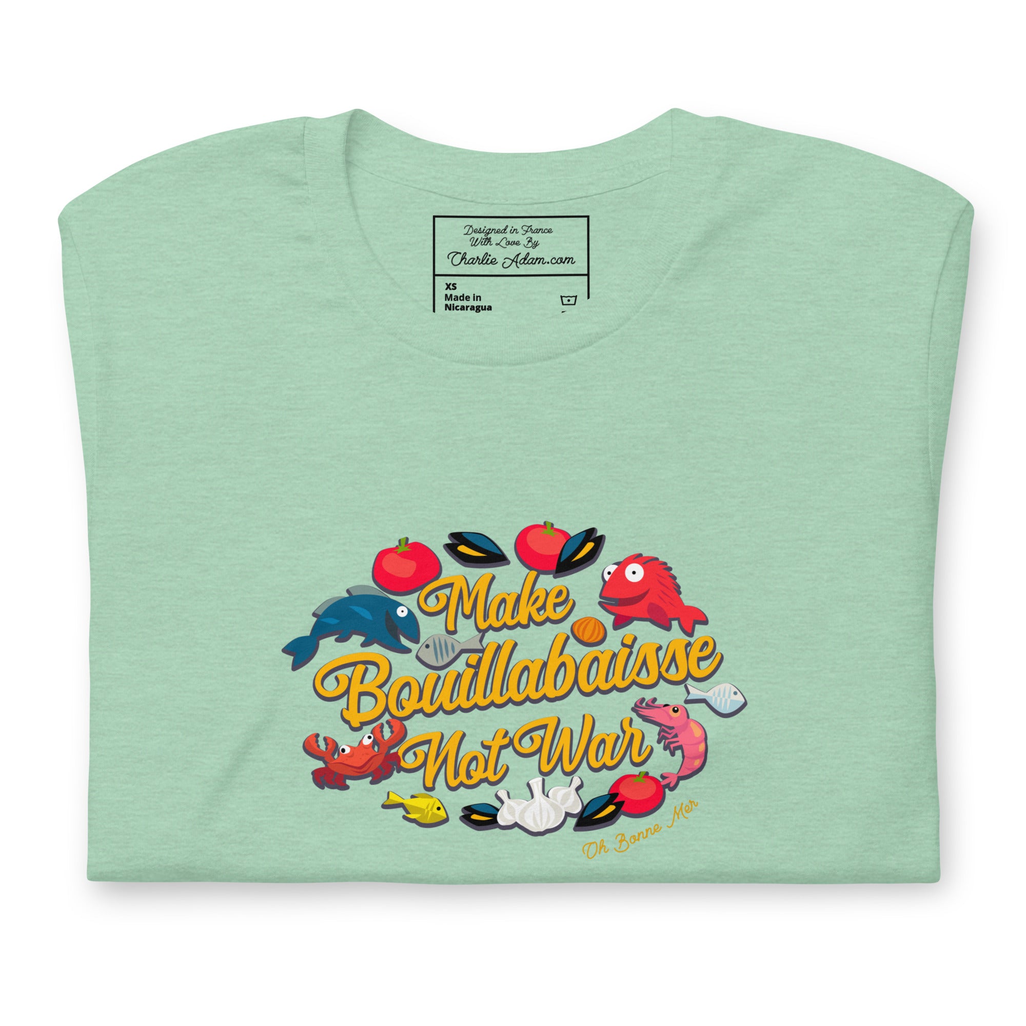 T-shirt en coton unisexe Make Bouillabaisse Not War sur couleurs chinées claires