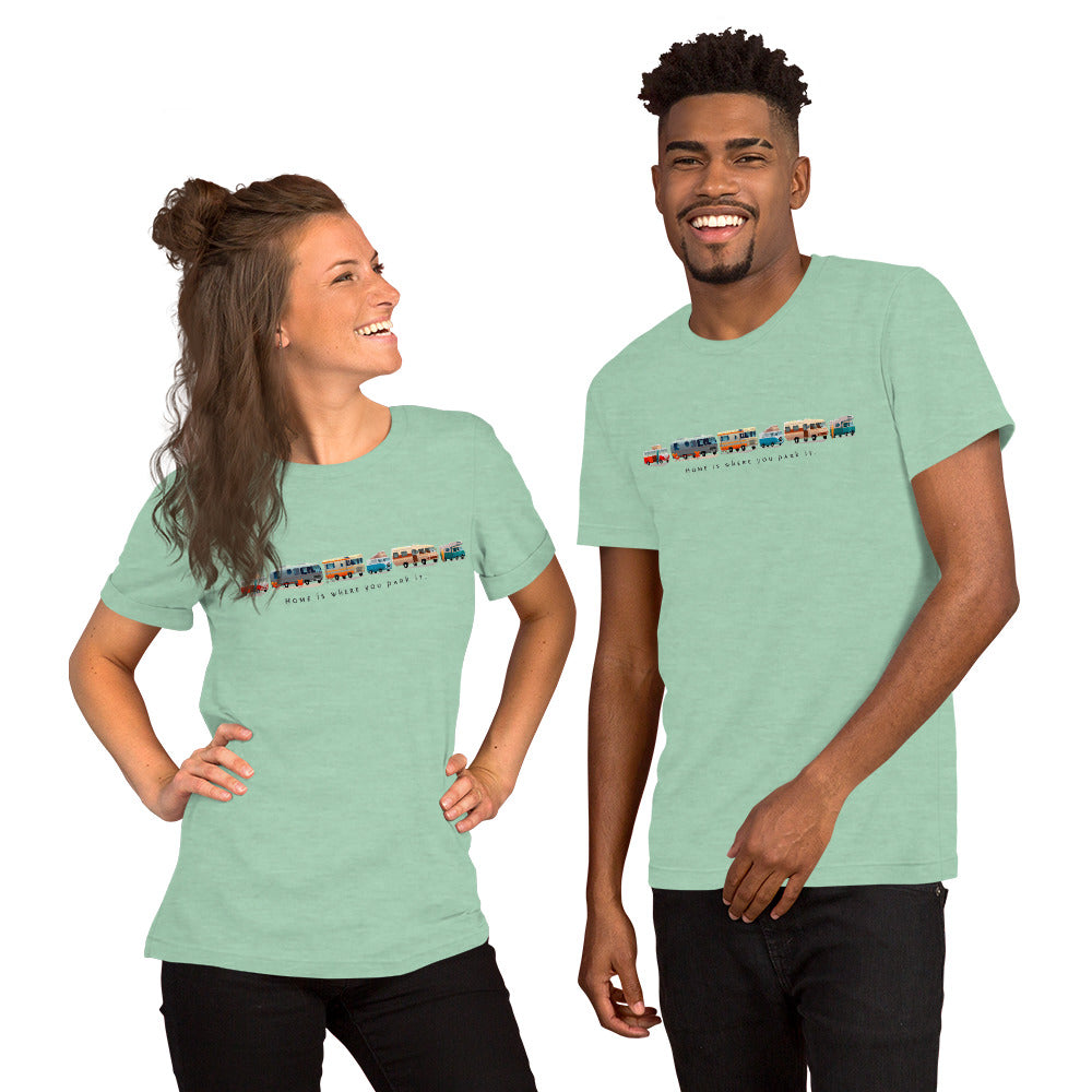 T-shirt en coton unisexe Vintage Campers sur couleurs chinées claires