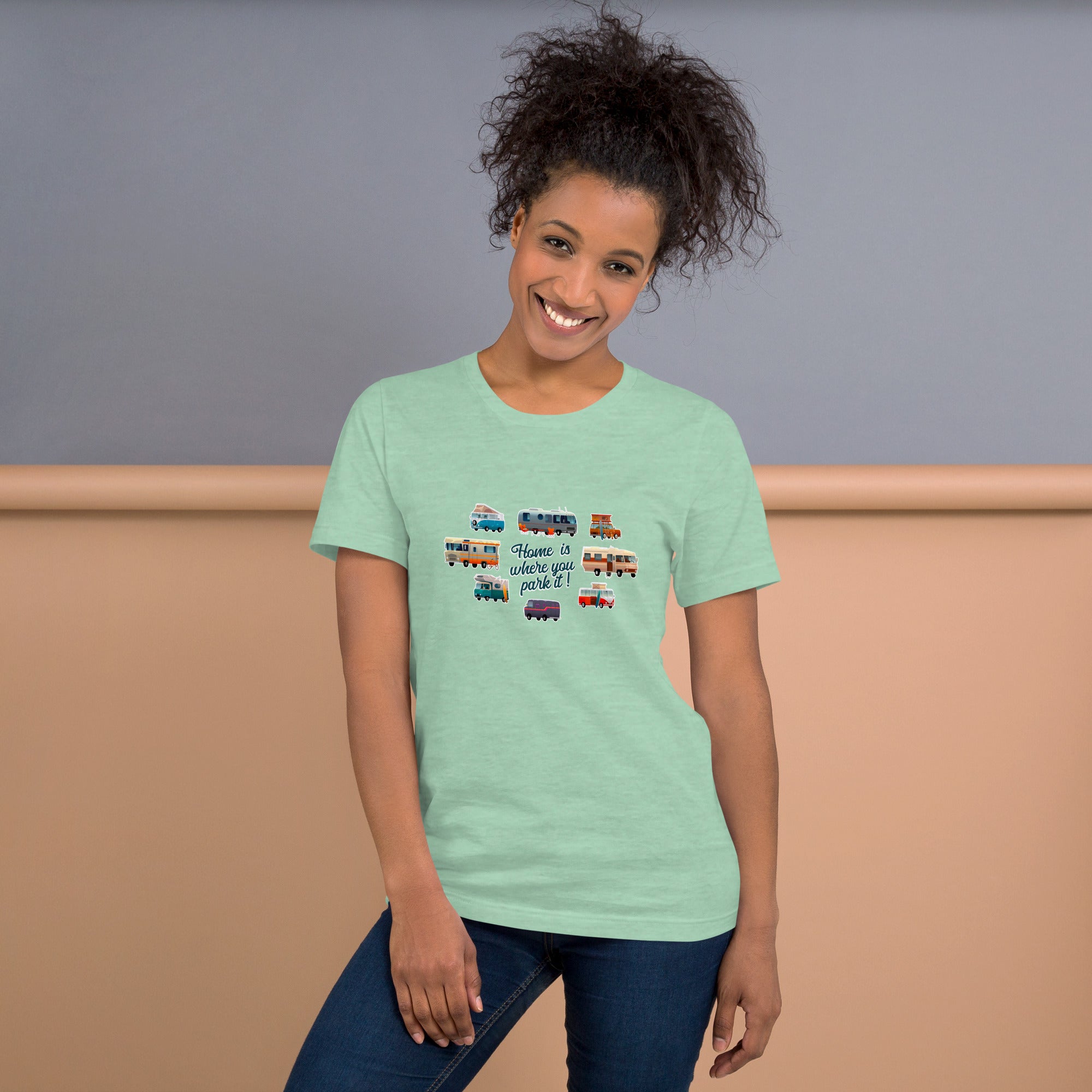 T-shirt en coton unisexe Square Vintage Campers sur couleurs chinées claires