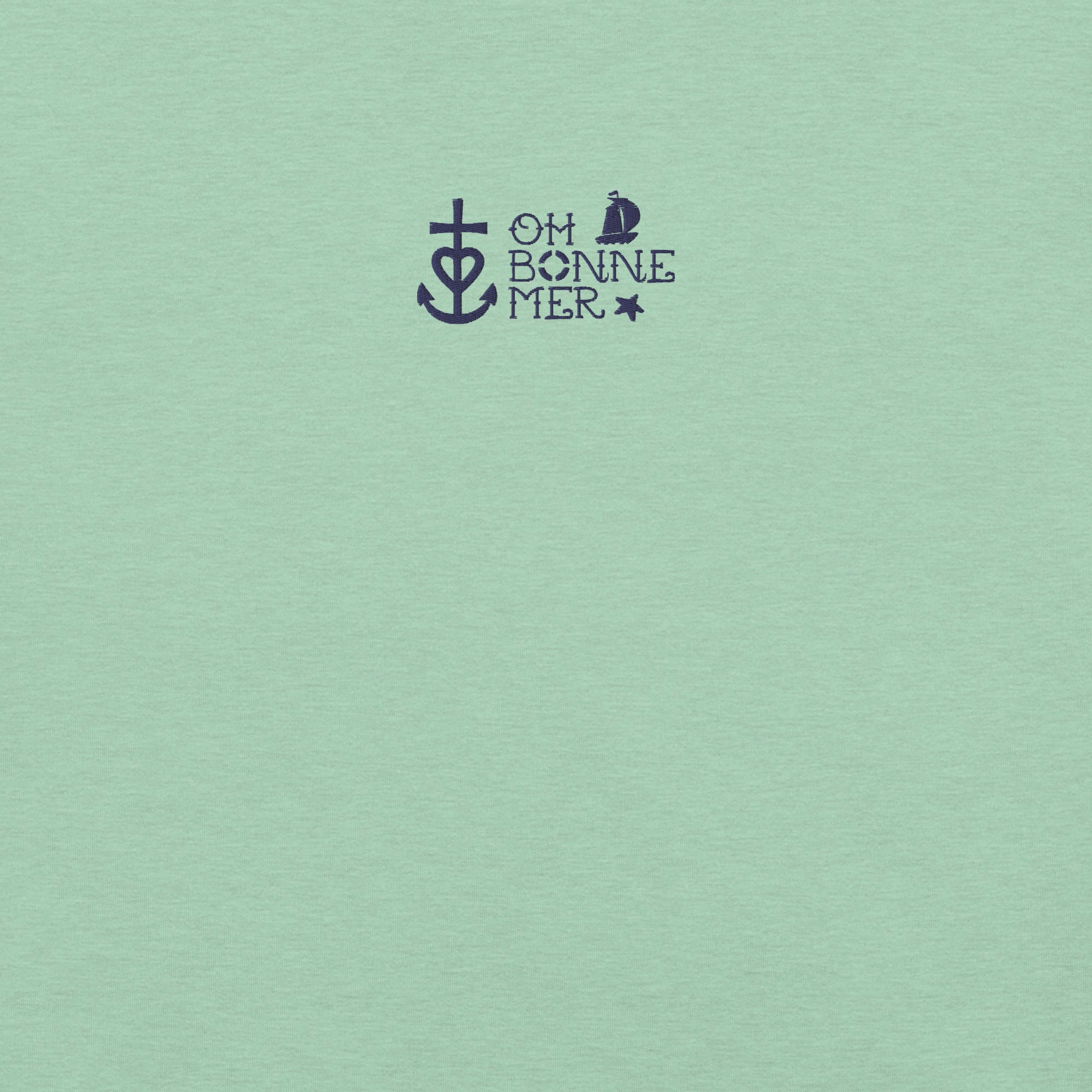 T-shirt en coton unisexe Oh Bonne Mer 2 navy brodé sur couleurs chinées claires