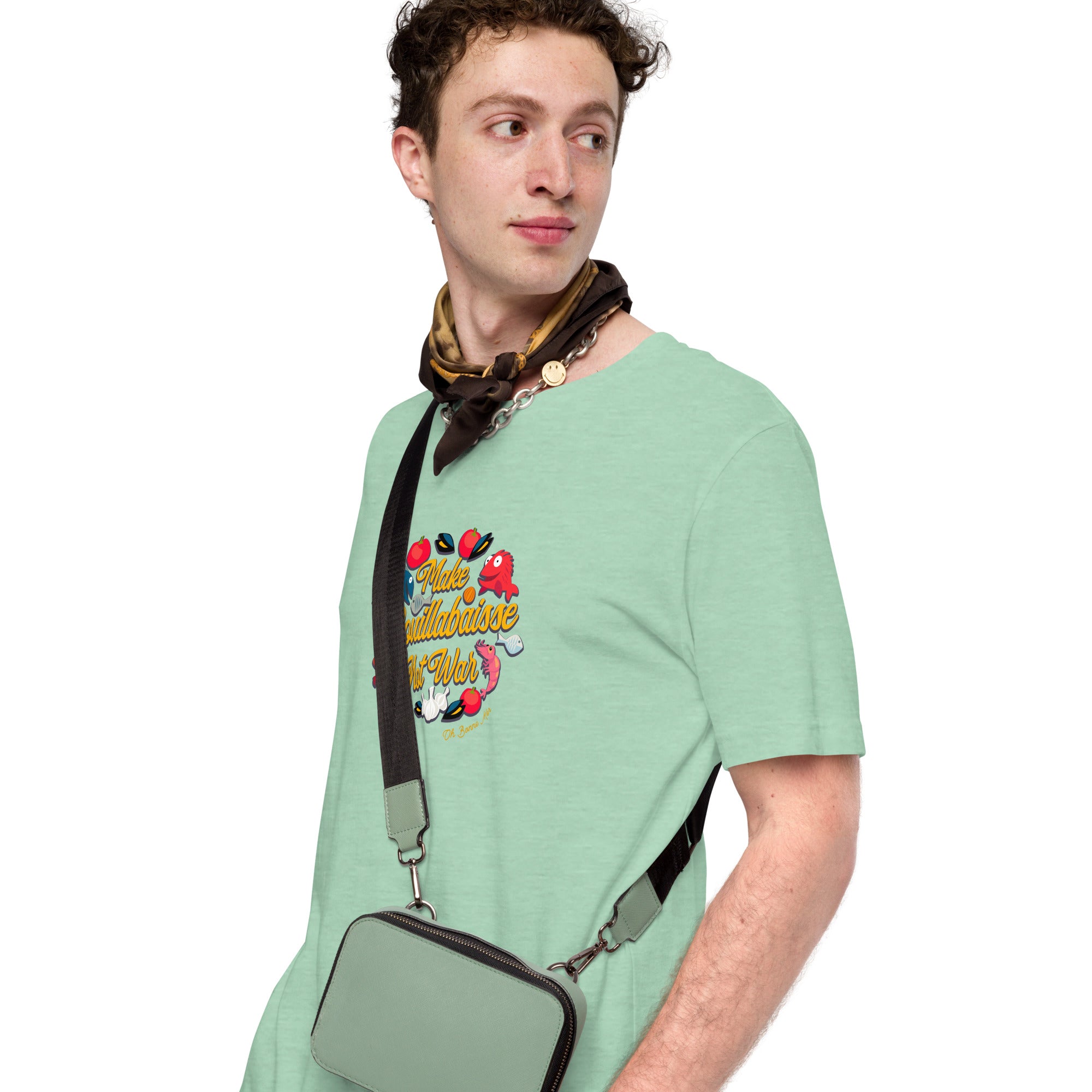 T-shirt en coton unisexe Make Bouillabaisse Not War sur couleurs chinées claires