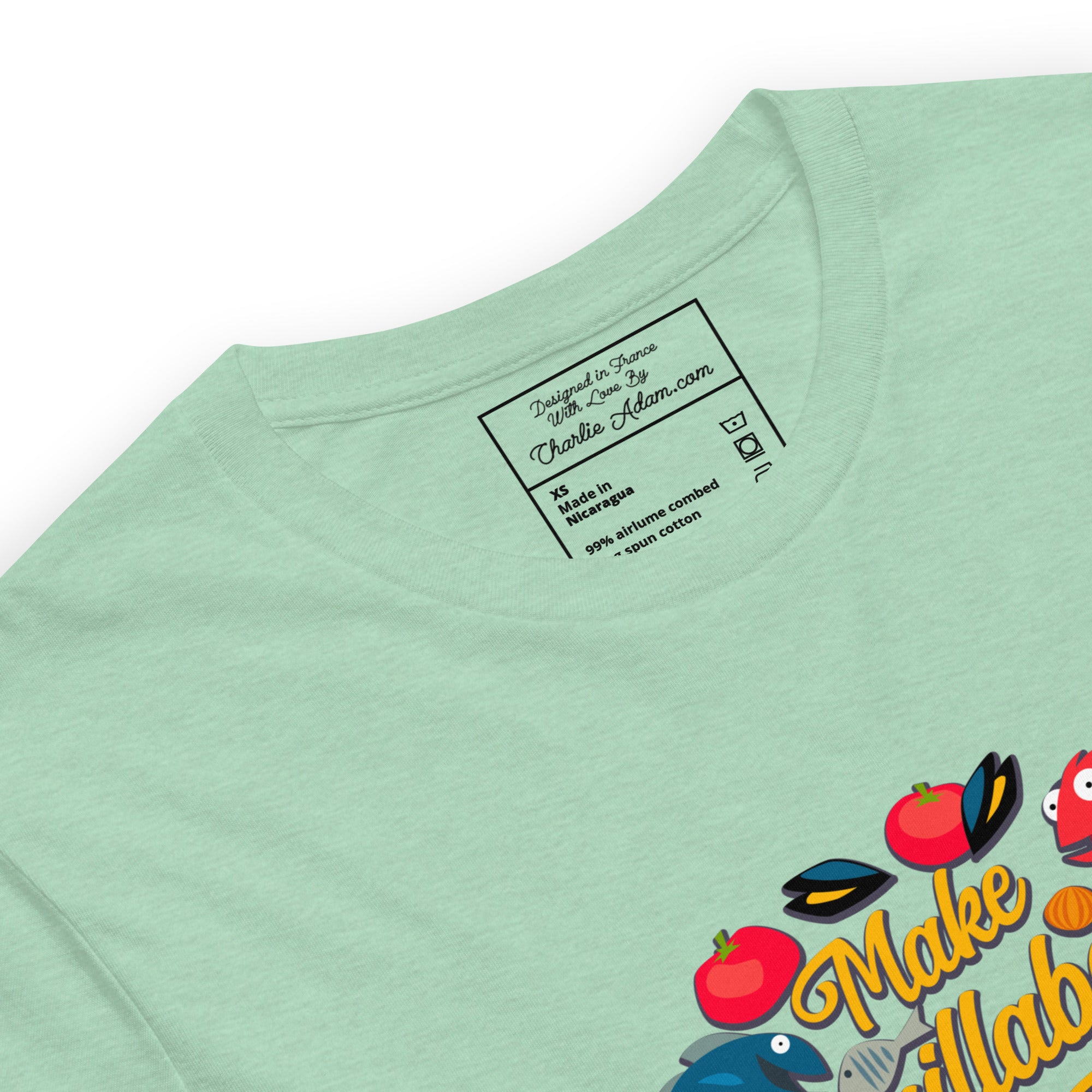 T-shirt en coton unisexe Make Bouillabaisse Not War sur couleurs chinées claires