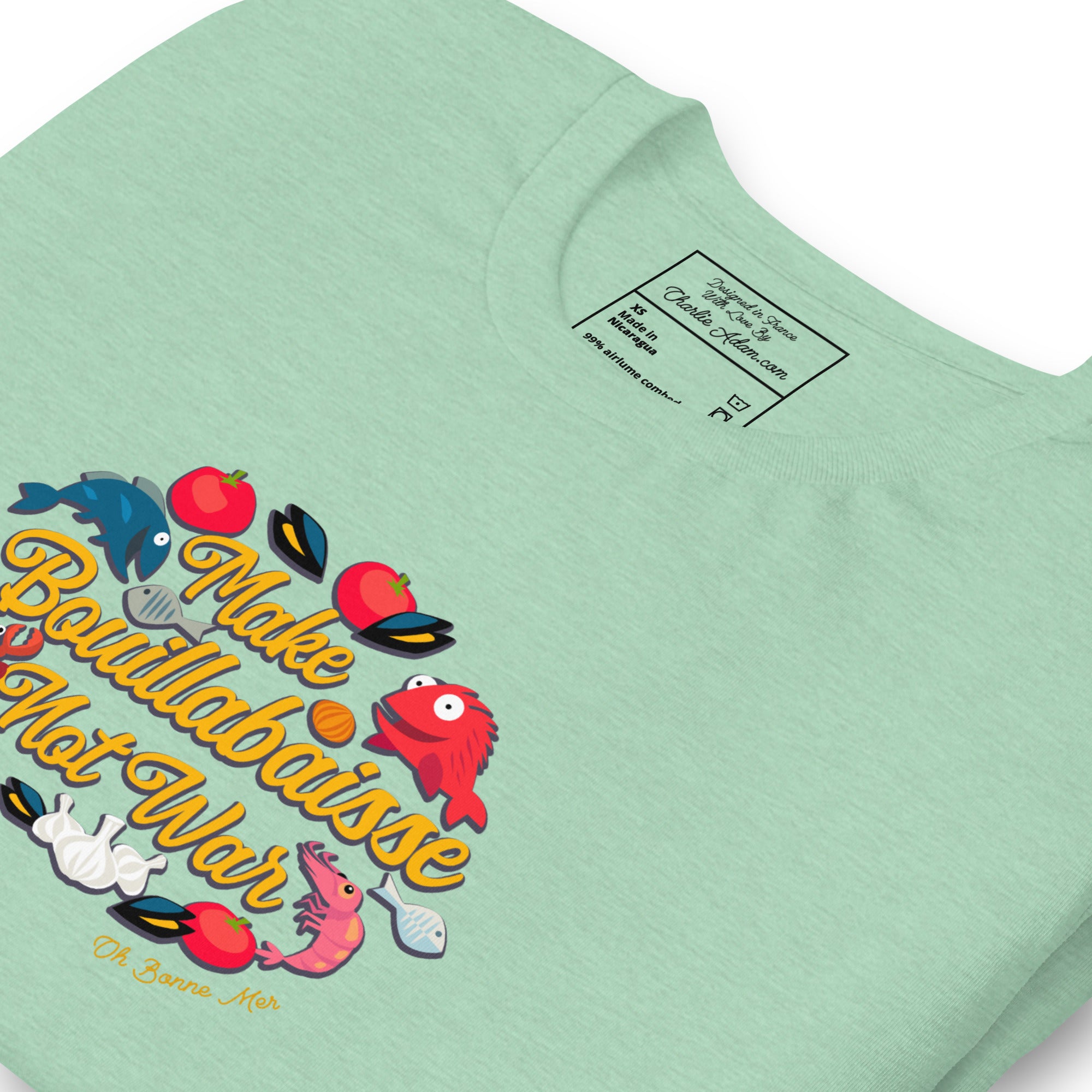 T-shirt en coton unisexe Make Bouillabaisse Not War sur couleurs chinées claires