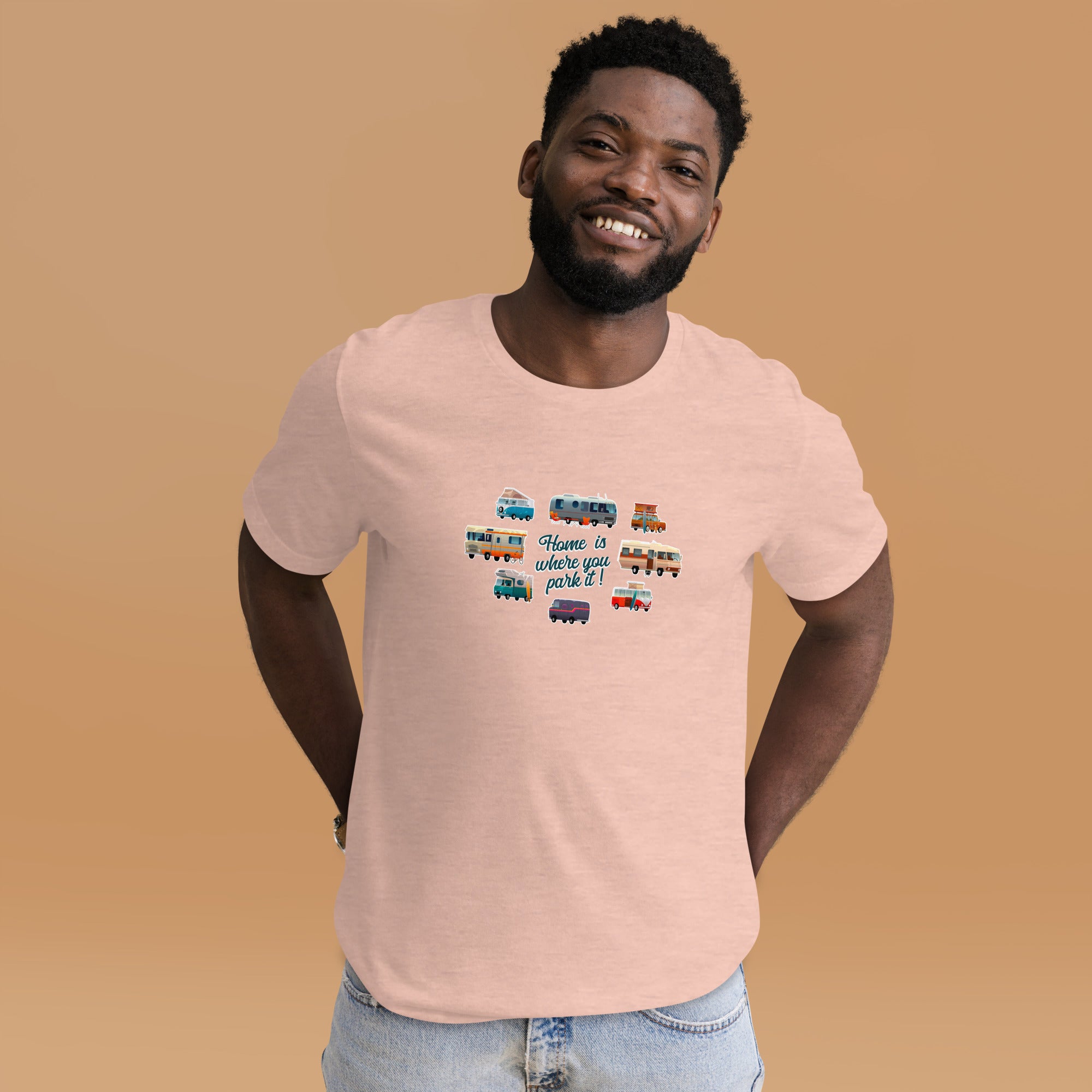 T-shirt en coton unisexe Square Vintage Campers sur couleurs chinées claires