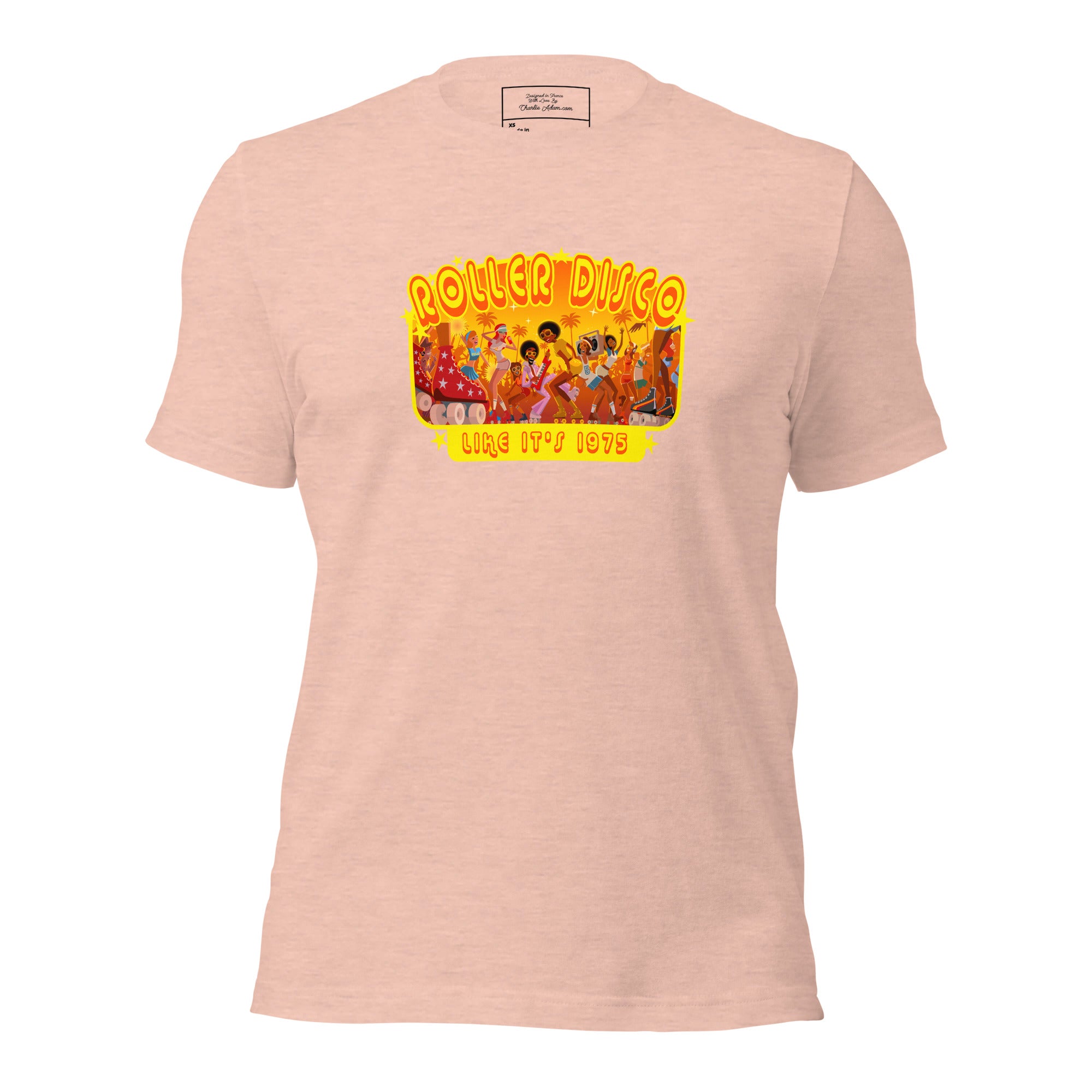 T-shirt en coton unisexe Roller Disco 1975 sur couleurs chinées claires