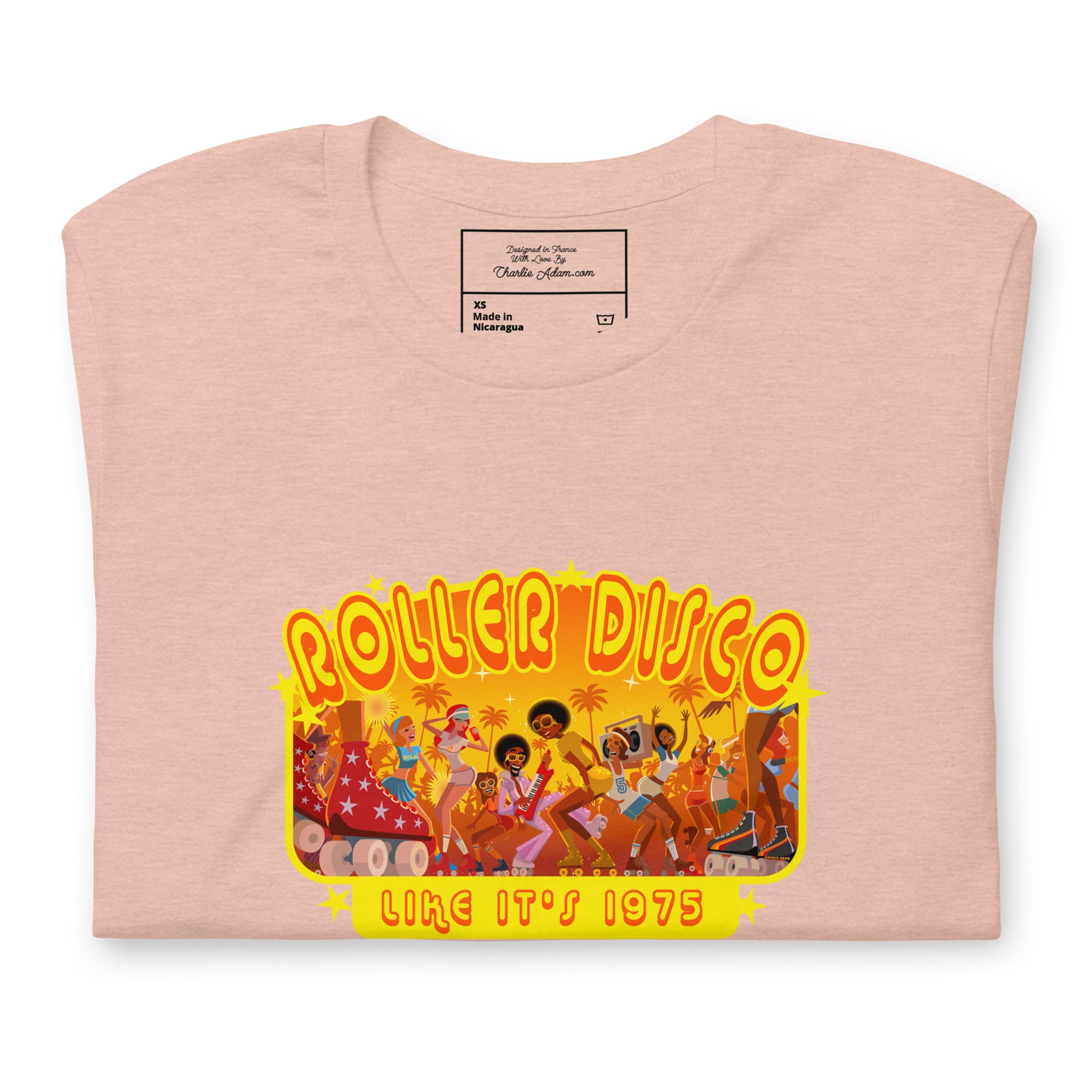 T-shirt en coton unisexe Roller Disco 1975 sur couleurs chinées claires