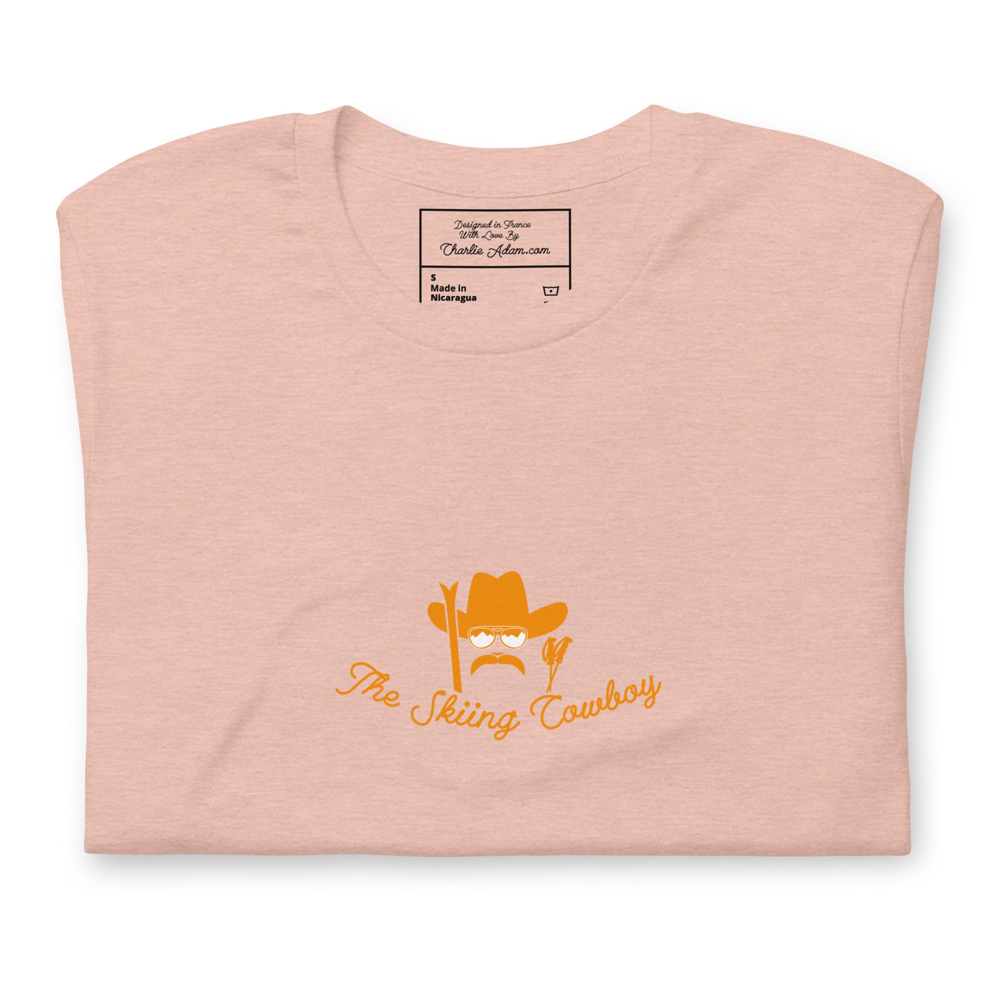 T-shirt en coton unisexe Skiing Cowboy (face) & Ski Fight at OK Corral Outline (dos) sur couleurs chinées claires