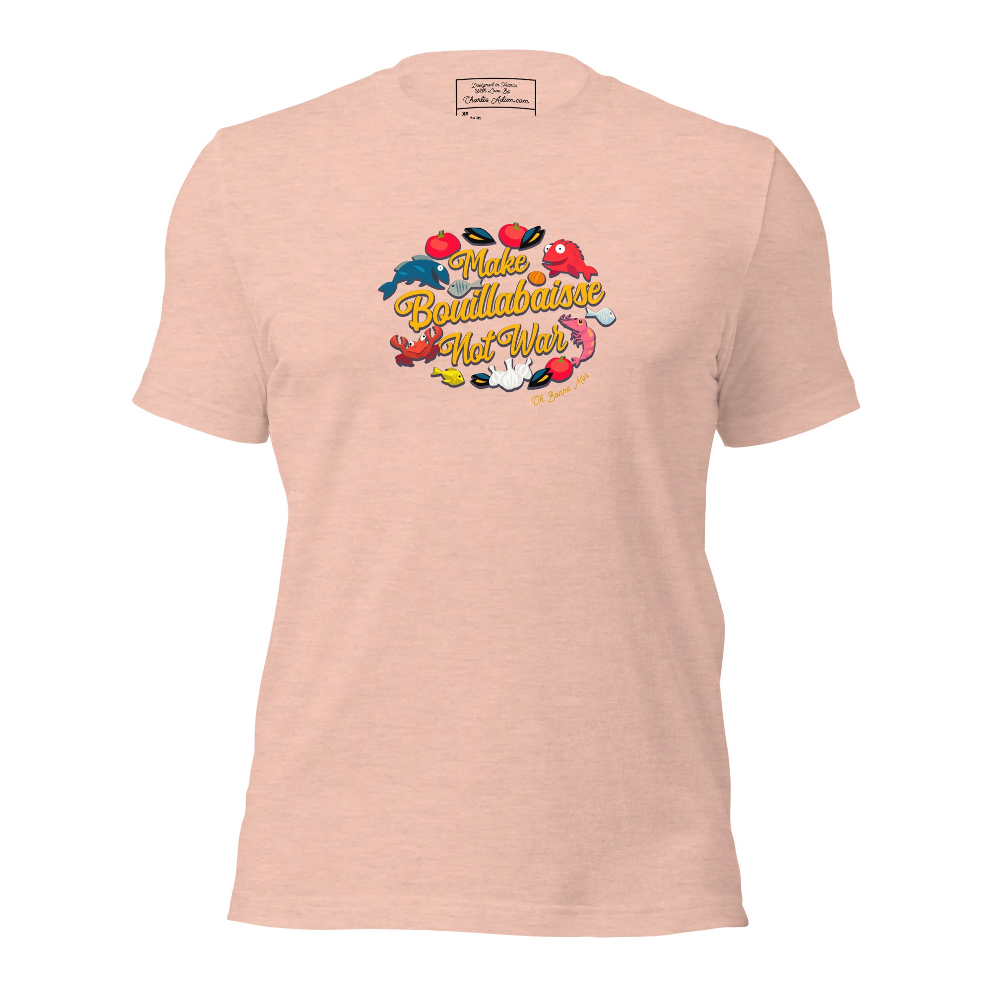 T-shirt en coton unisexe Make Bouillabaisse Not War sur couleurs chinées claires