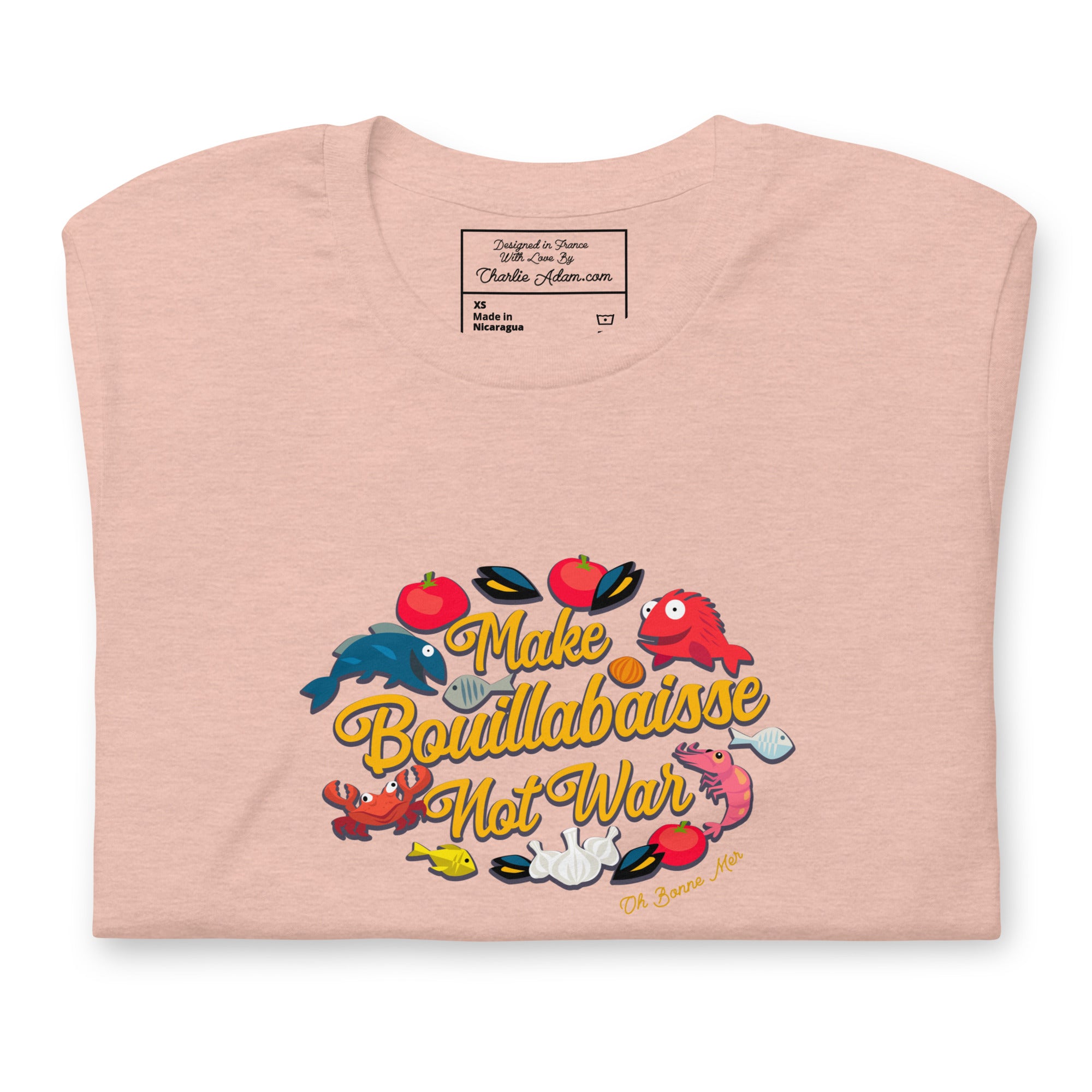 T-shirt en coton unisexe Make Bouillabaisse Not War sur couleurs chinées claires