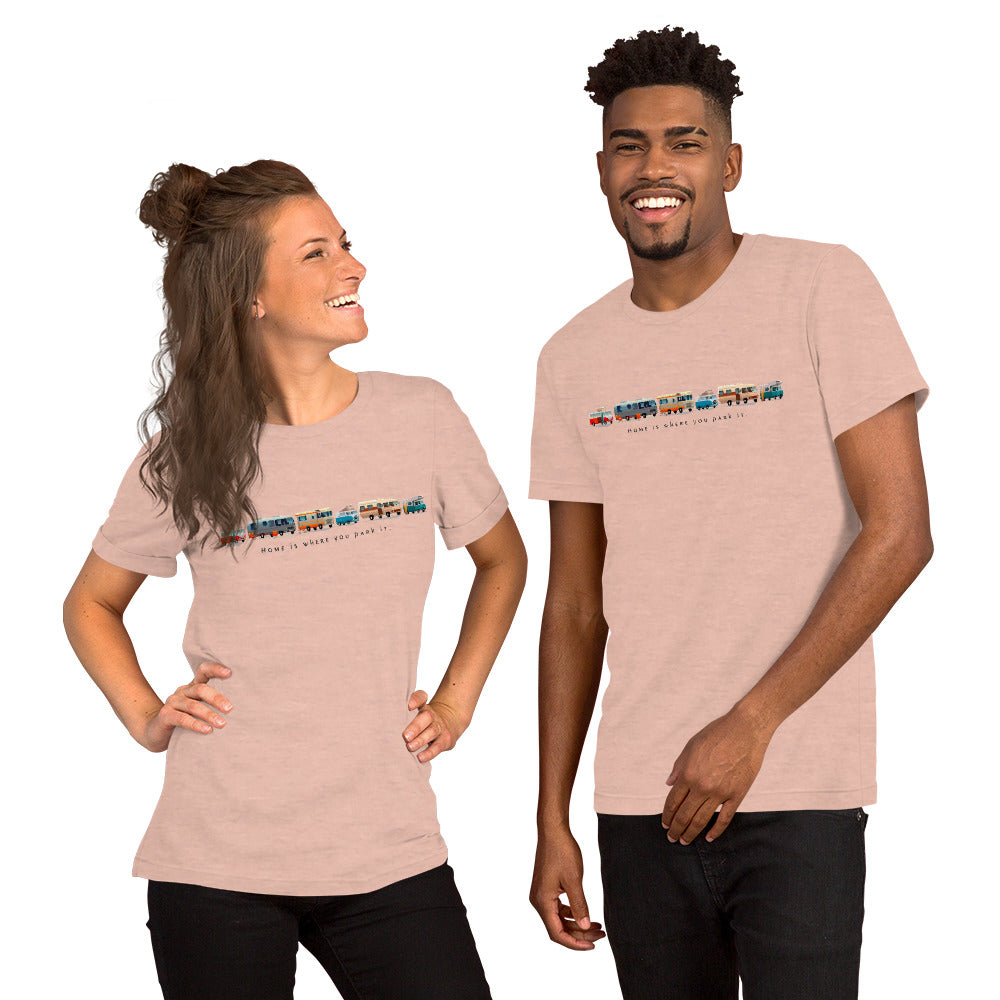 T-shirt en coton unisexe Vintage Campers sur couleurs chinées claires