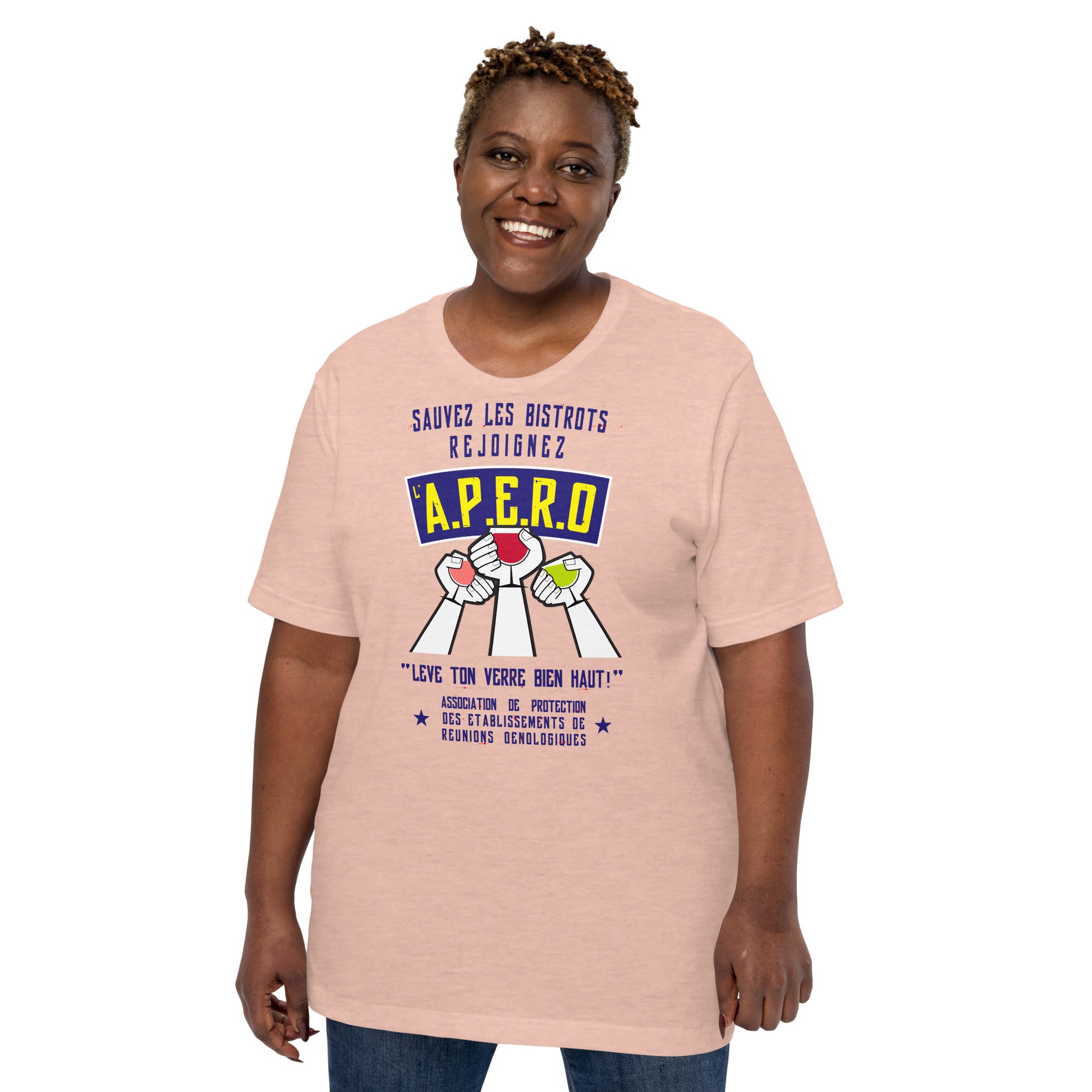Unisex cotton t-shirt Sauvez les Bistrots, rejoignez l'Apéro on light heather colors
